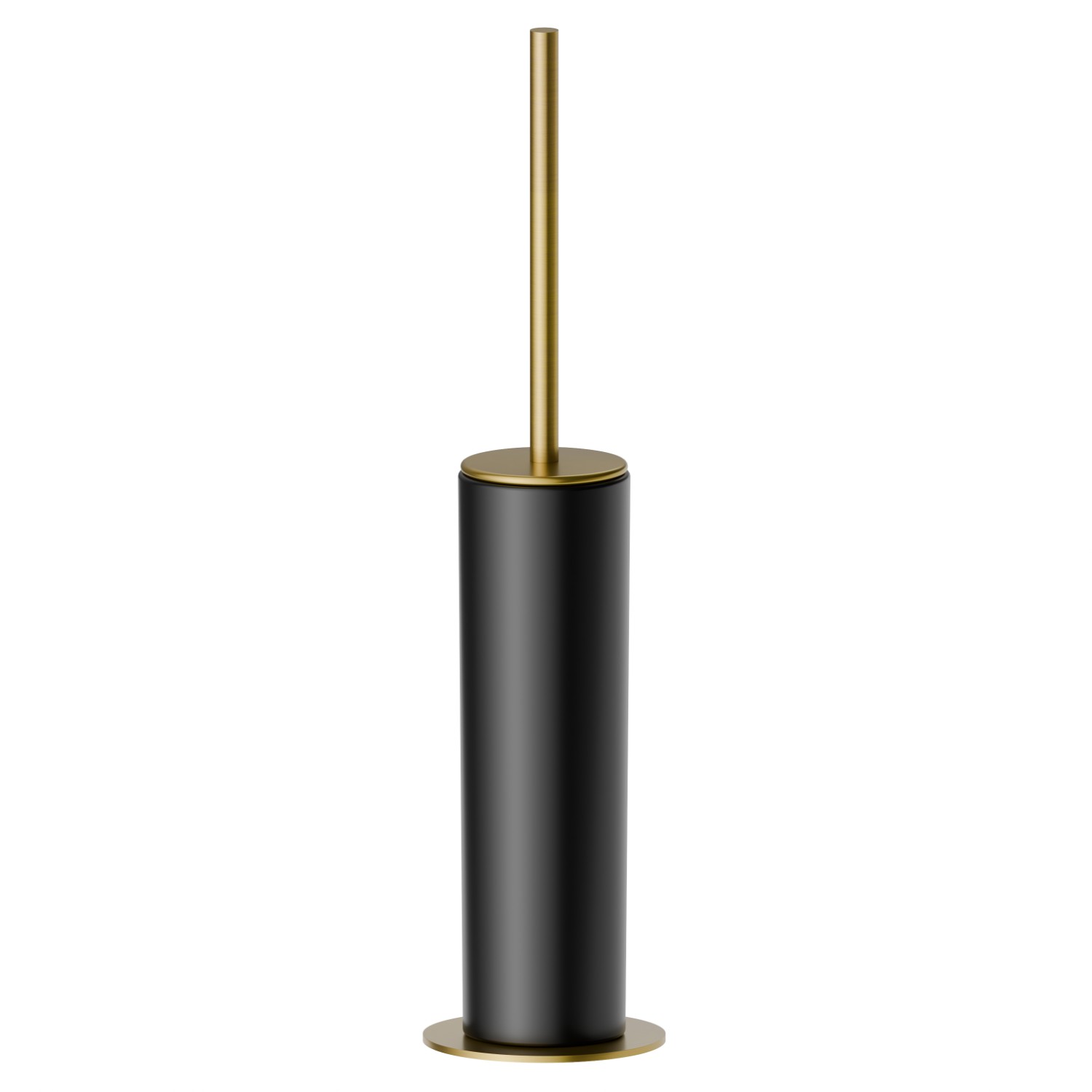 Porta scopino da appoggio con scopino. Ceramica Nera - finitura PVD Brushed Gold