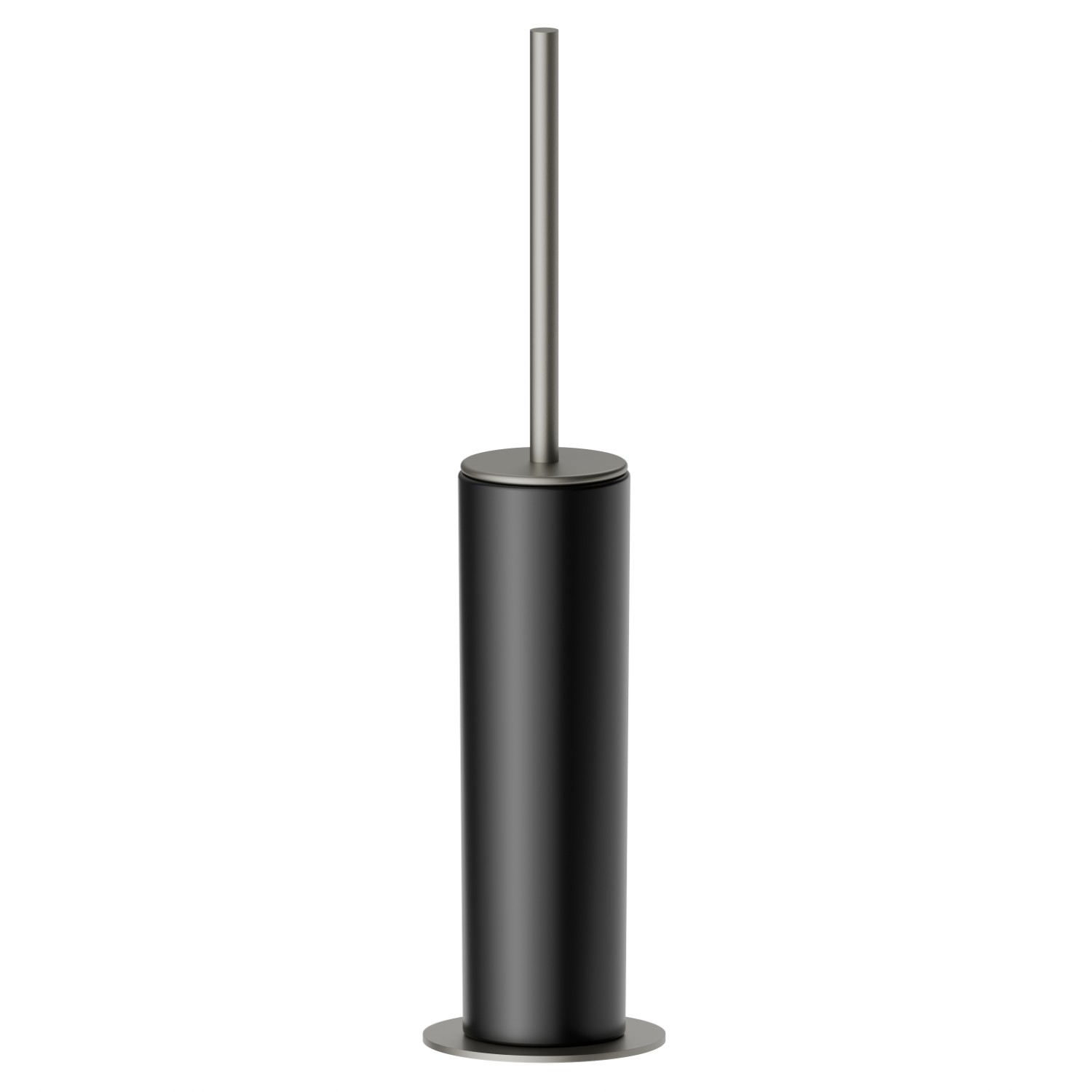 Freestanding toilet brush holder with brush.  Black ceramic - finish Titanium Satin