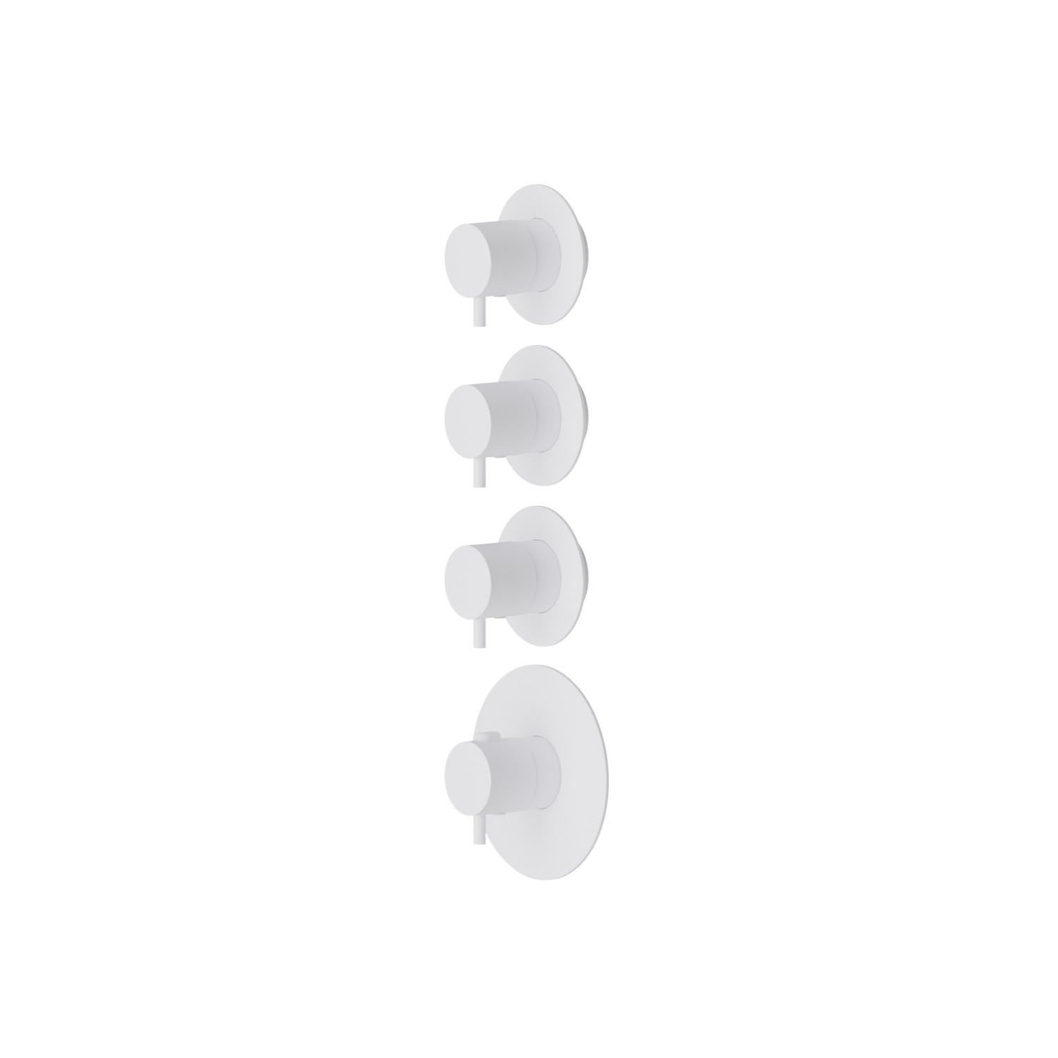 3 ways out concealed thermostatic multifunction selectors. 3/4” connections. External part. Ø70 - finish Matt White