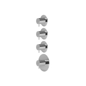 Miscelatore termostatico multiutenza ad incasso a 3 uscite. ingressi ed uscite da 3/4”. Parte esterna. Ø70 - finitura Cromo