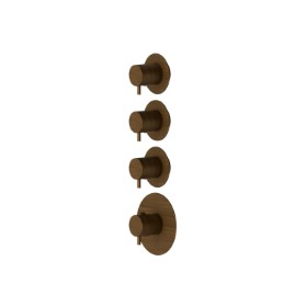 3 ways out concealed thermostatic multifunction selectors. 3/4” connections. External part. Ø70 - finish Groove Bronze