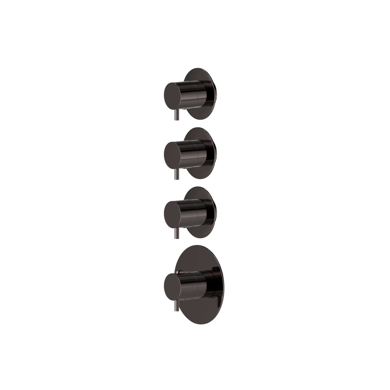 3 ways out concealed thermostatic multifunction selectors. 3/4” connections. External part. Ø70 - finish PVD Gun Metal