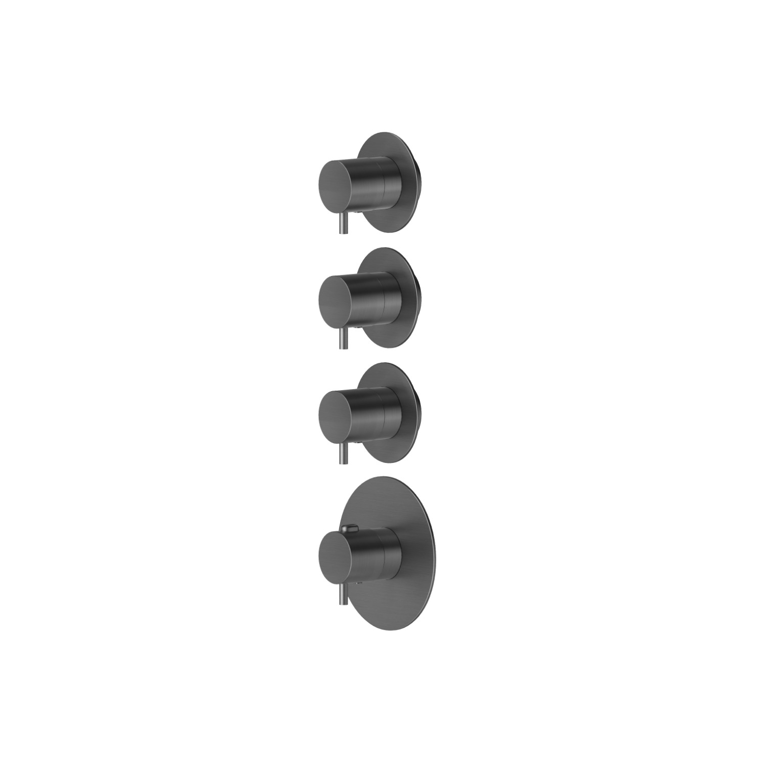 3 ways out concealed thermostatic multifunction selectors. 3/4” connections. External part. Ø70 - finish PVD Brushed Gun Metal