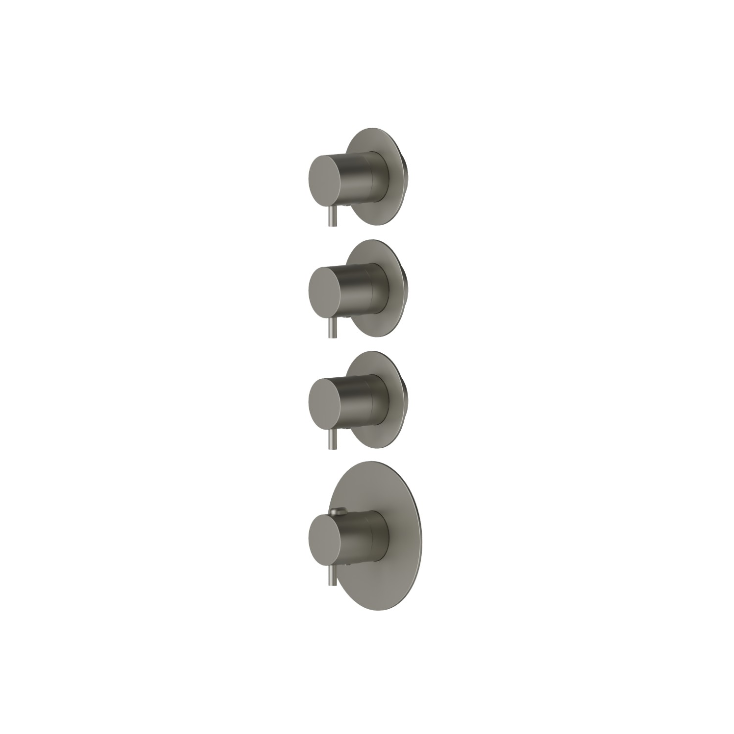 3 ways out concealed thermostatic multifunction selectors. 3/4” connections. External part. Ø70 - finish Titanium Satin