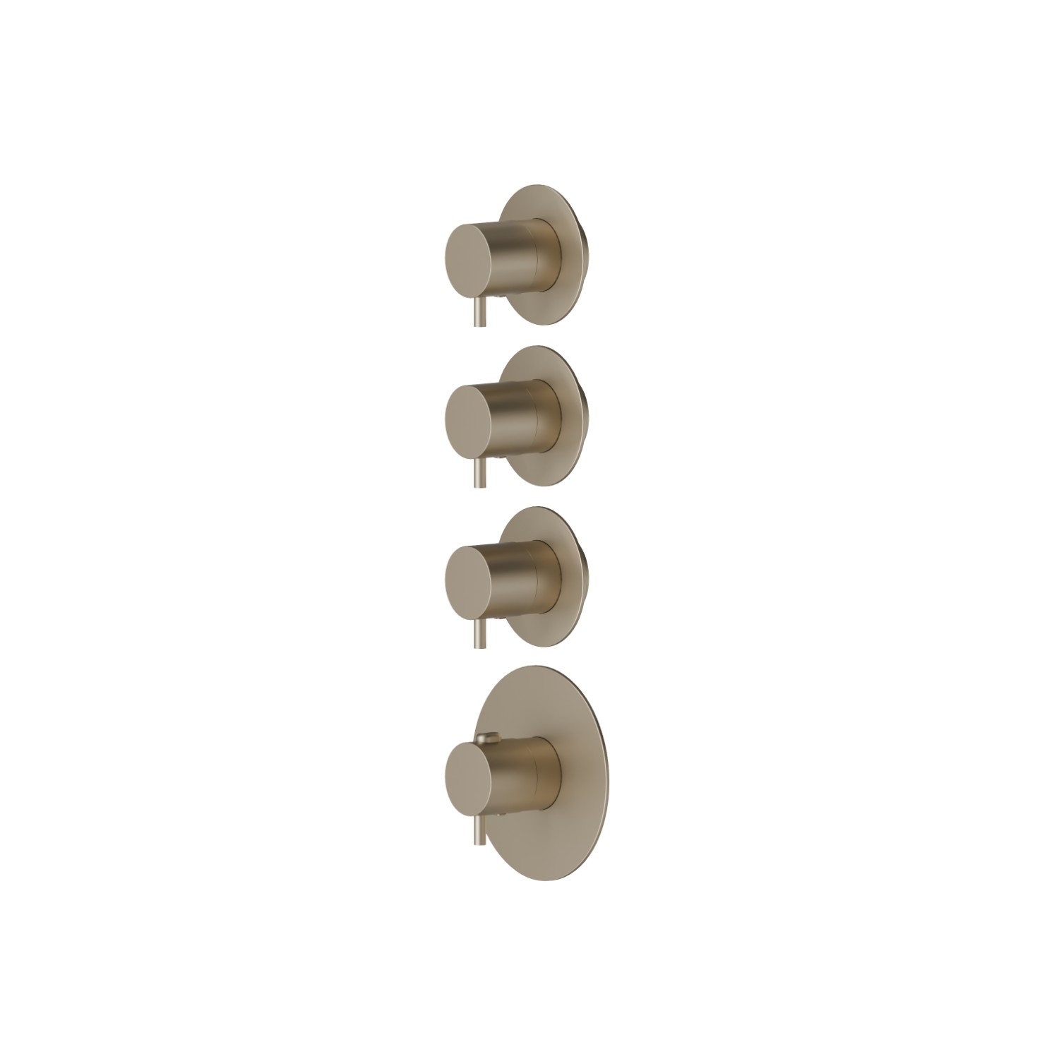 3 ways out concealed thermostatic multifunction selectors. 3/4” connections. External part. Ø70 - finish Gold Satin