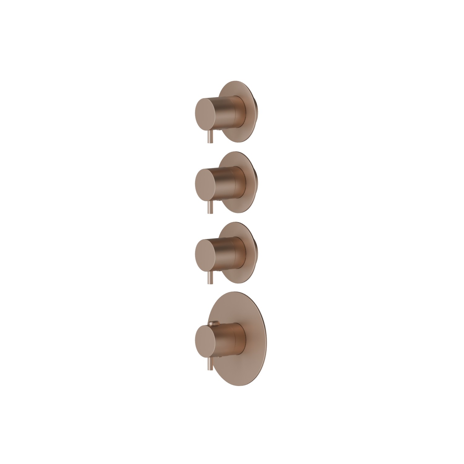 3 ways out concealed thermostatic multifunction selectors. 3/4” connections. External part. Ø70 - finish Copper Satin