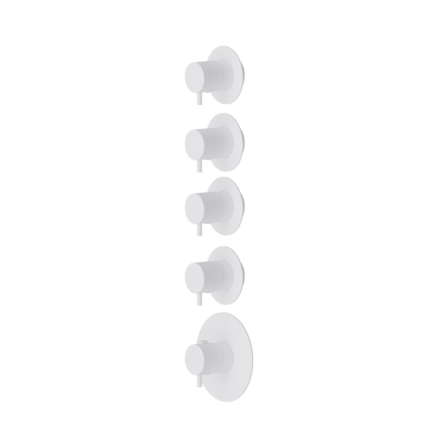 4 ways out concealed thermostatic multifunction selectors. 3/4” connections. External part. Ø70 - finish Matt White