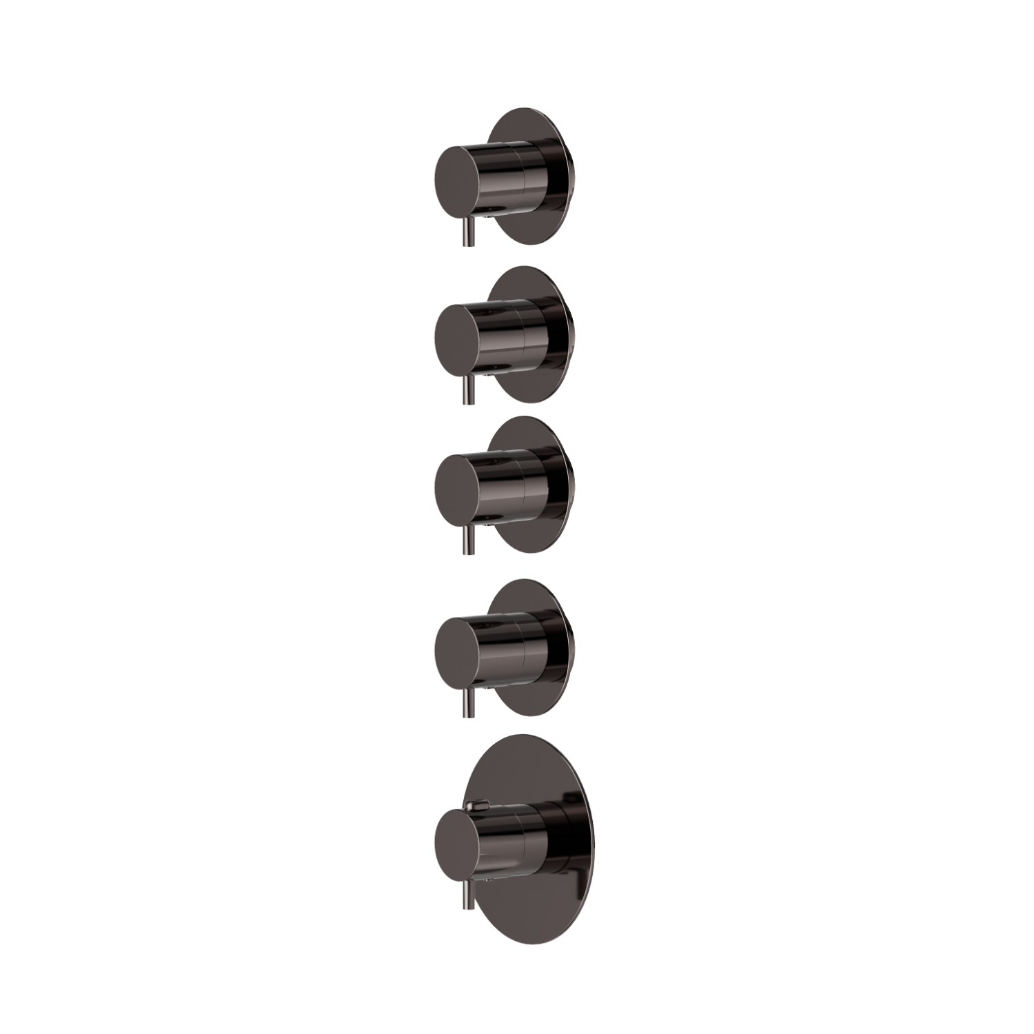 4 ways out concealed thermostatic multifunction selectors. 3/4” connections. External part. Ø70 - finish PVD Gun Metal