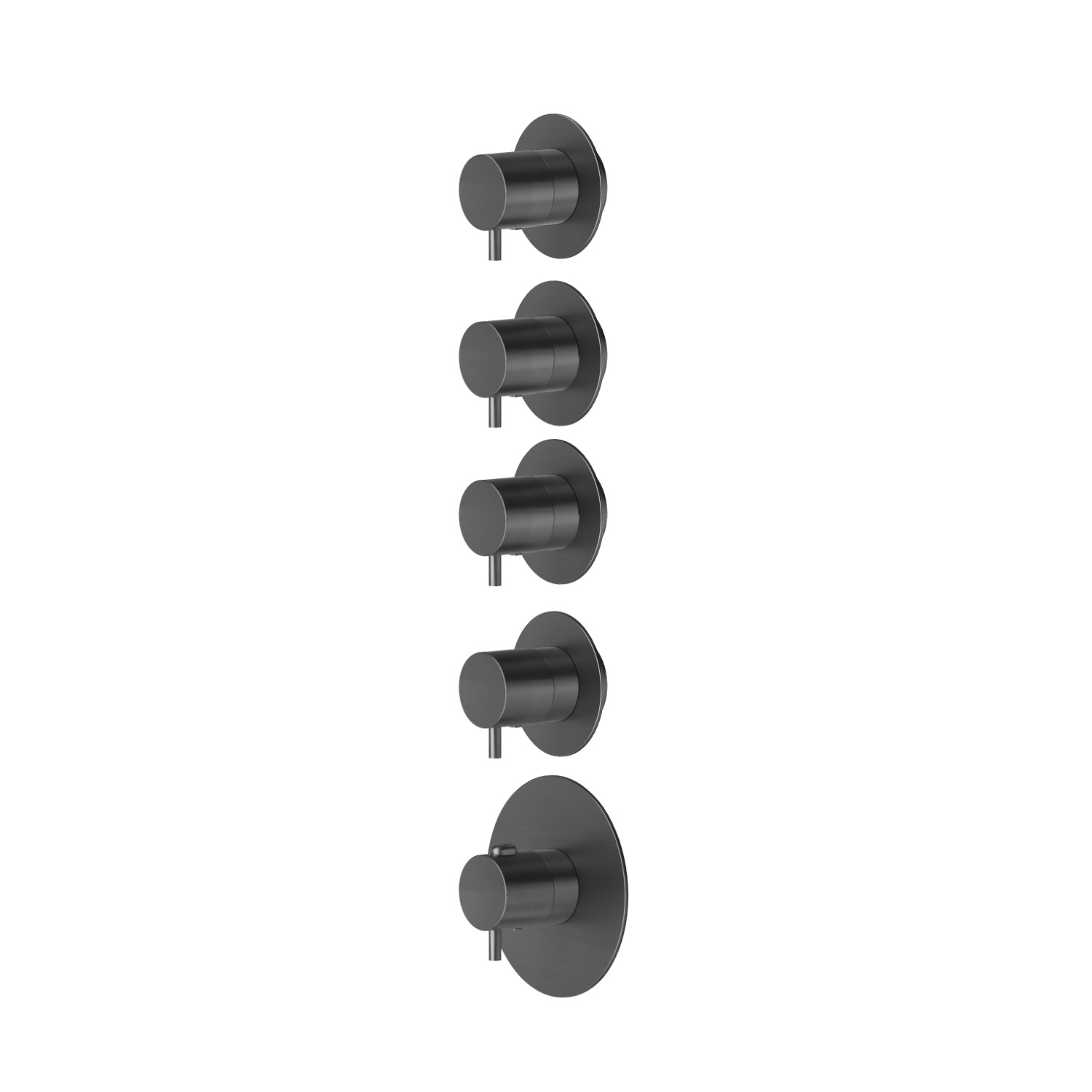 4 ways out concealed thermostatic multifunction selectors. 3/4” connections. External part. Ø70 - finish PVD Brushed Gun Metal