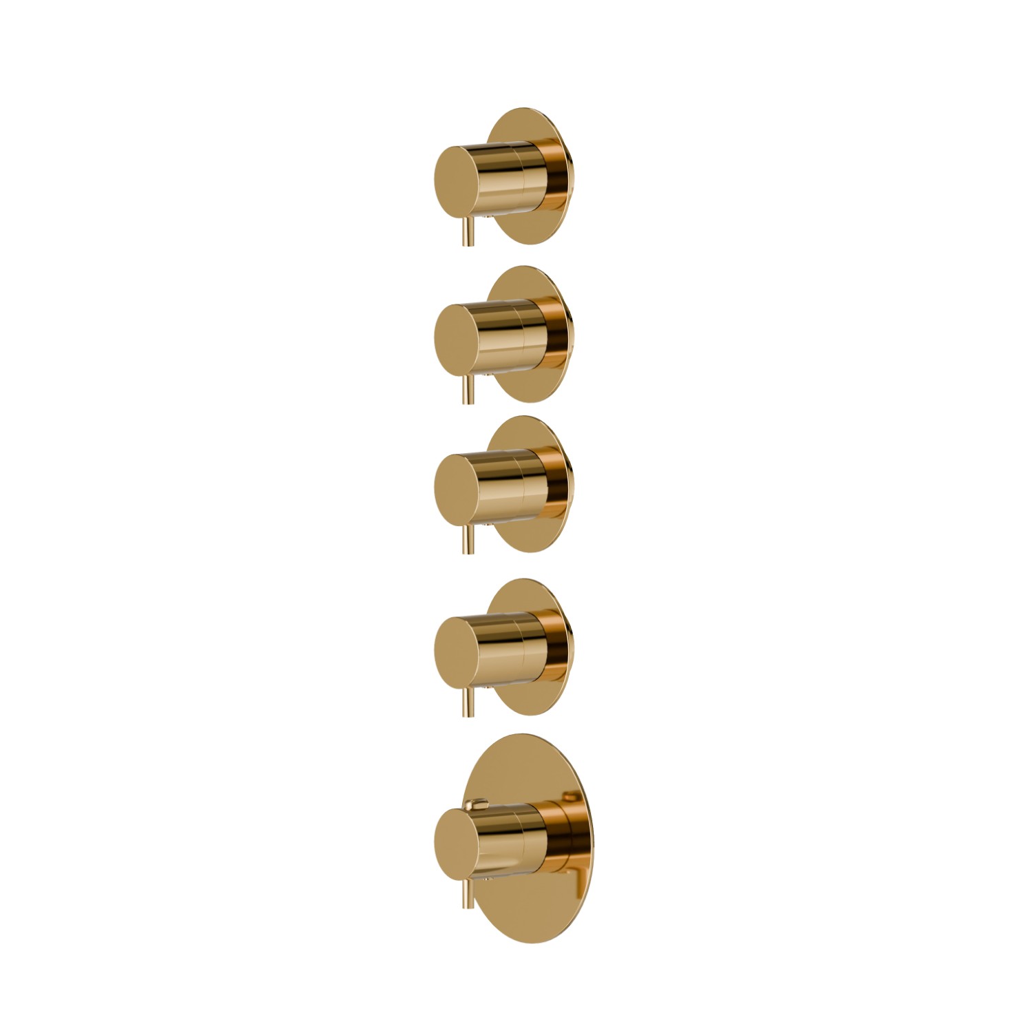 4 ways out concealed thermostatic multifunction selectors. 3/4” connections. External part. Ø70 - finish PVD Glossy Gold