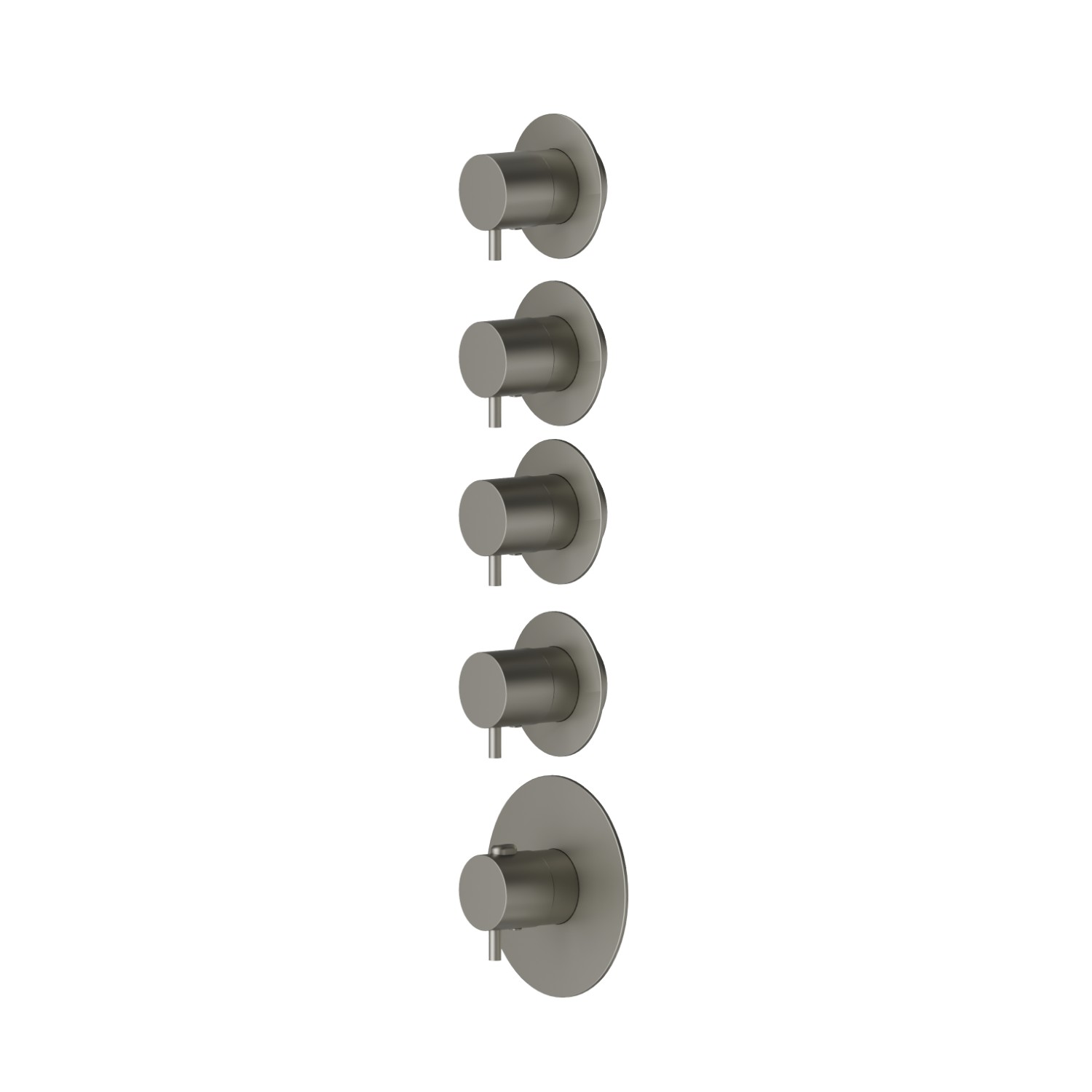 4 ways out concealed thermostatic multifunction selectors. 3/4” connections. External part. Ø70 - finish Titanium Satin