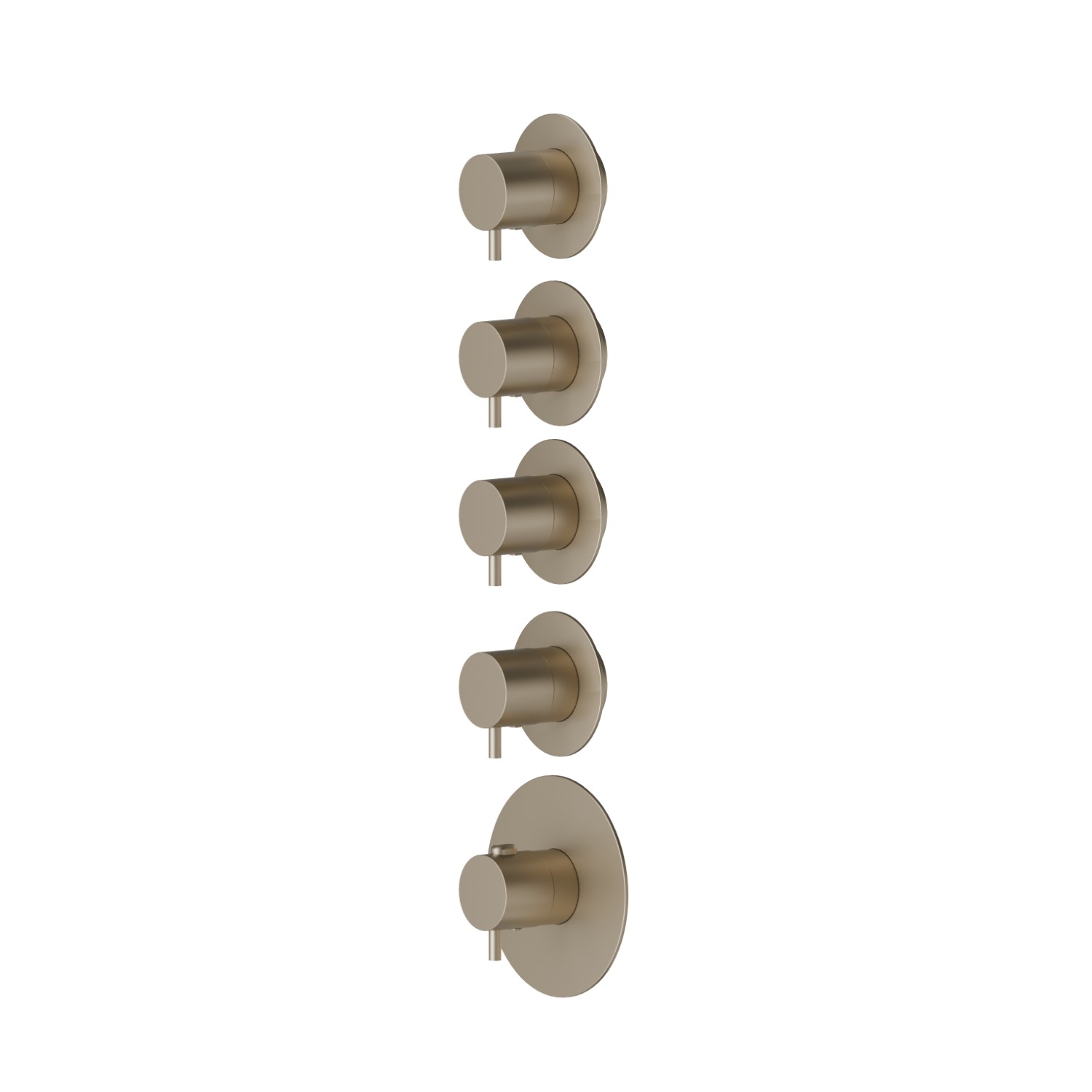 4 ways out concealed thermostatic multifunction selectors. 3/4” connections. External part. Ø70 - finish Gold Satin