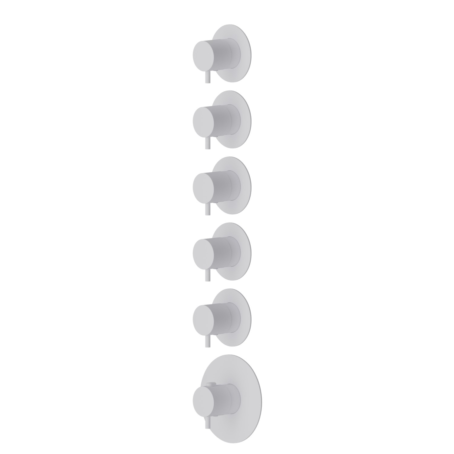 5 ways out concealed thermostatic multifunction selectors. 3/4” connections. External part. Ø70 - finish Matt White