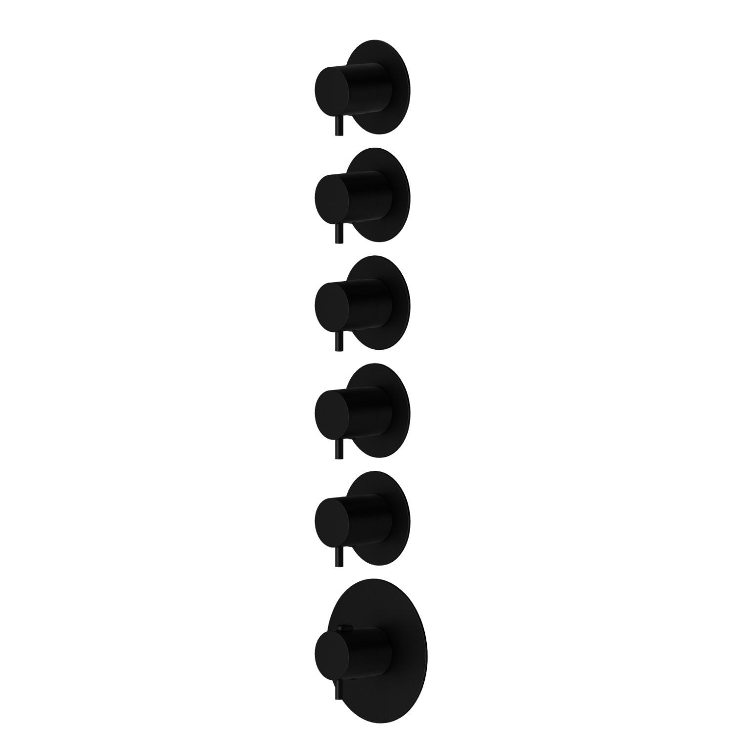 5 ways out concealed thermostatic multifunction selectors. 3/4” connections. External part. Ø70 - finish Matt Black