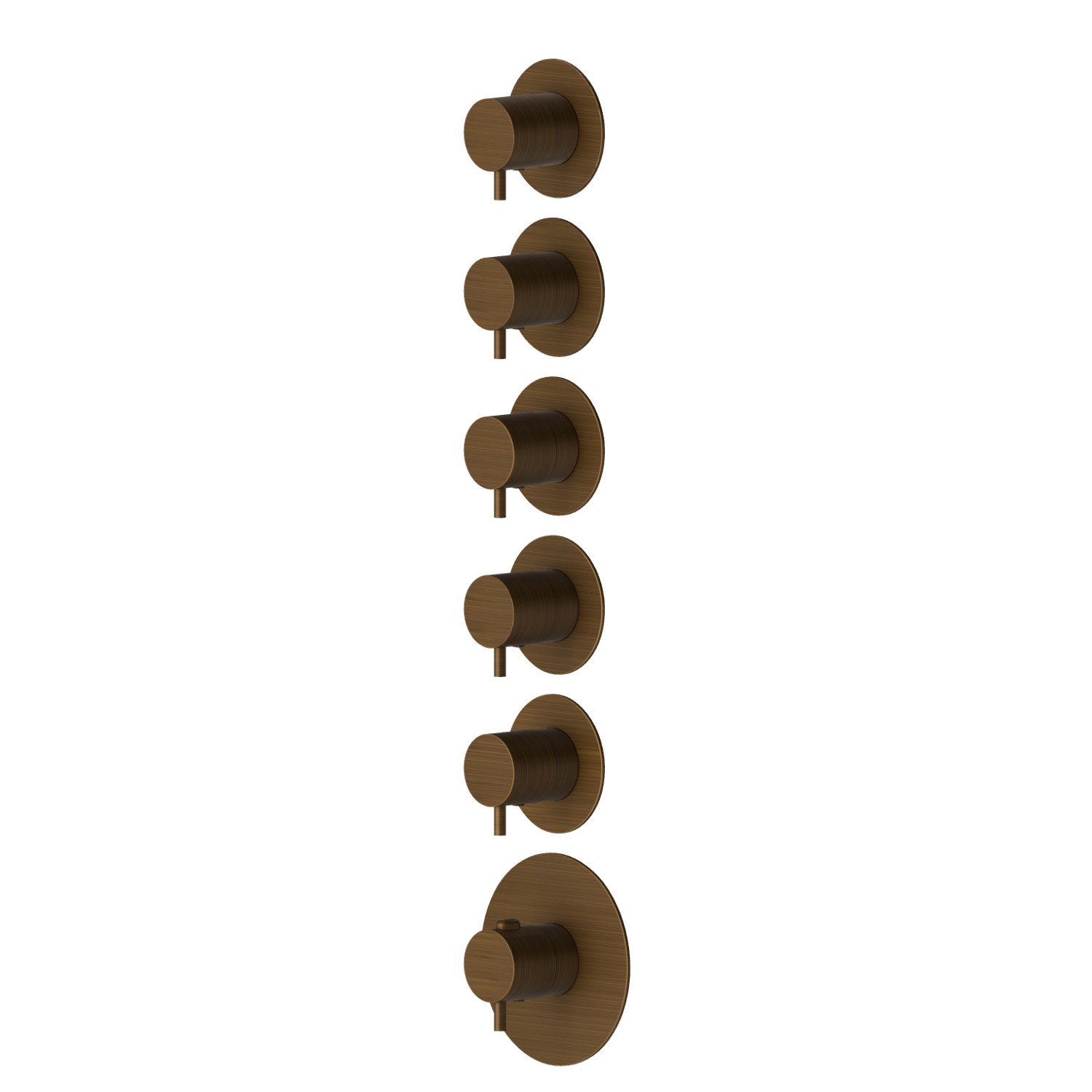 5 ways out concealed thermostatic multifunction selectors. 3/4” connections. External part. Ø70 - finish Groove Bronze