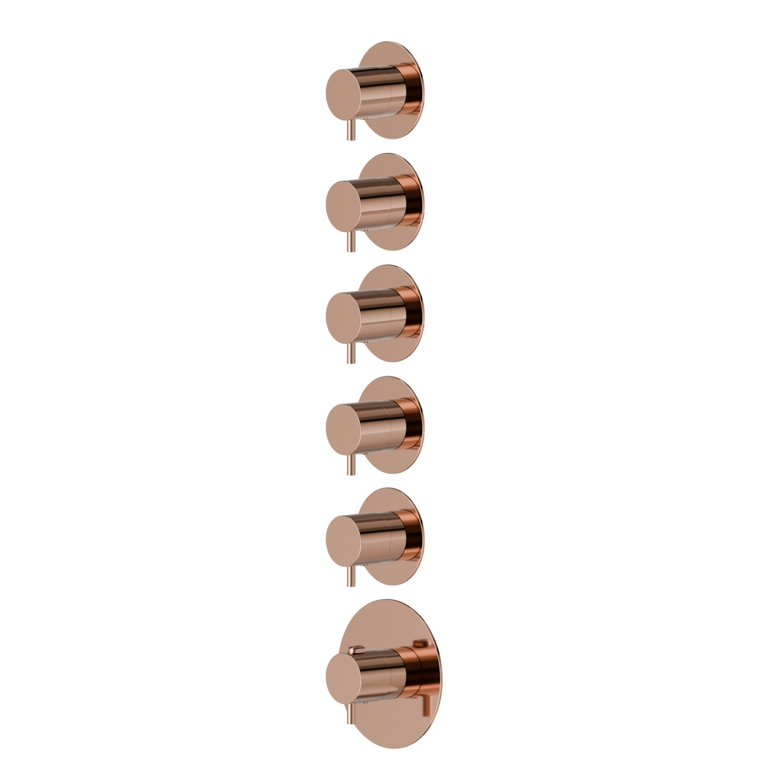 5 ways out concealed thermostatic multifunction selectors. 3/4” connections. External part. Ø70 - finish PVD Copper Bronze