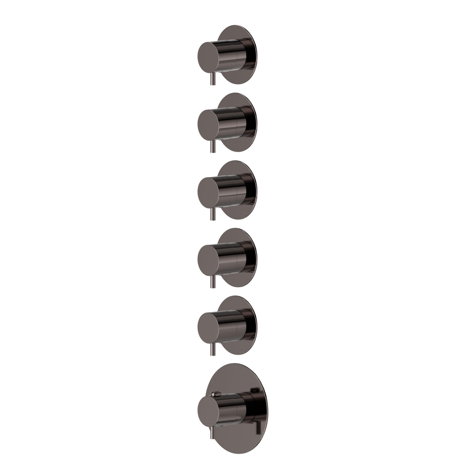 5 ways out concealed thermostatic multifunction selectors. 3/4” connections. External part. Ø70 - finish PVD Gun Metal