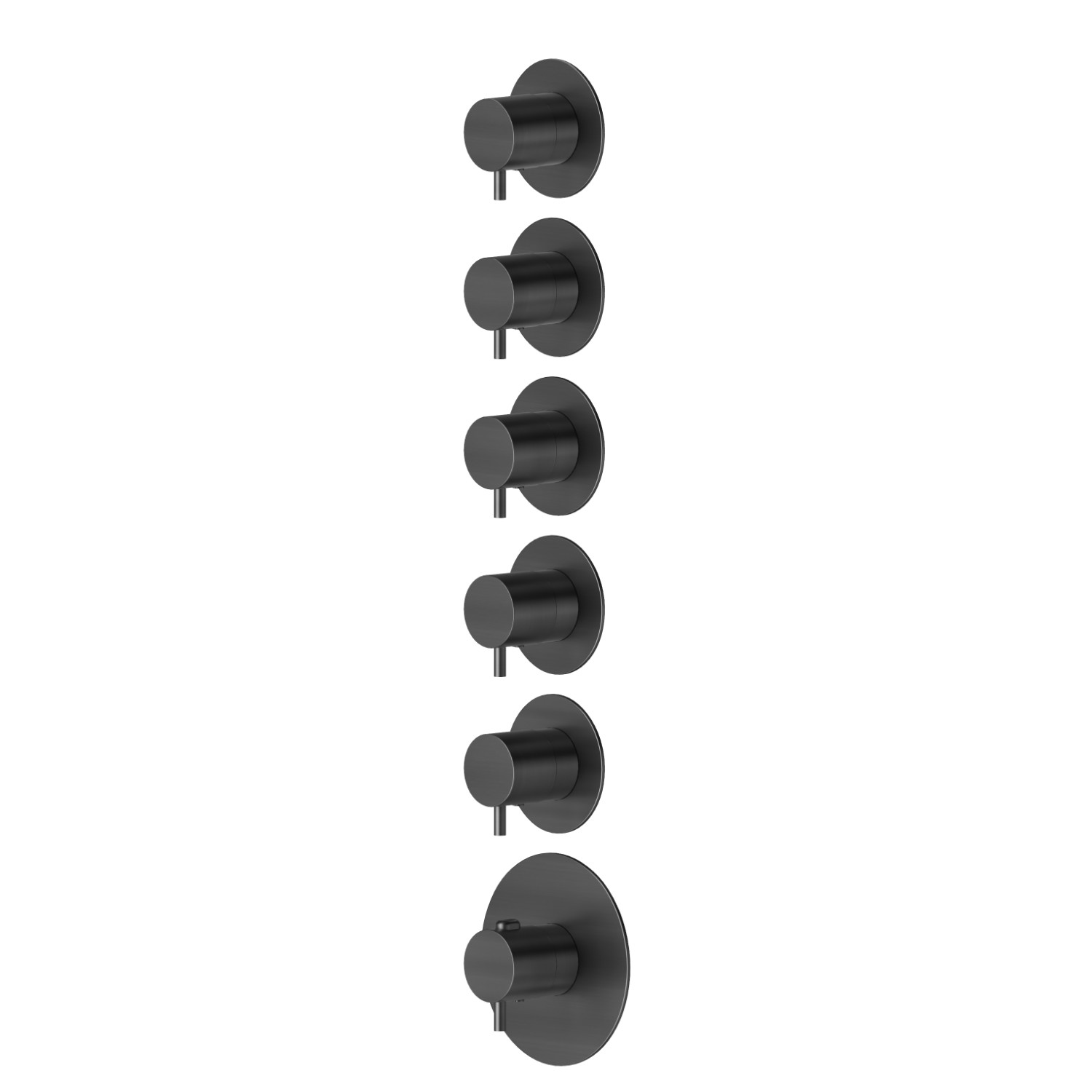 5 ways out concealed thermostatic multifunction selectors. 3/4” connections. External part. Ø70 - finish PVD Brushed Gun Metal