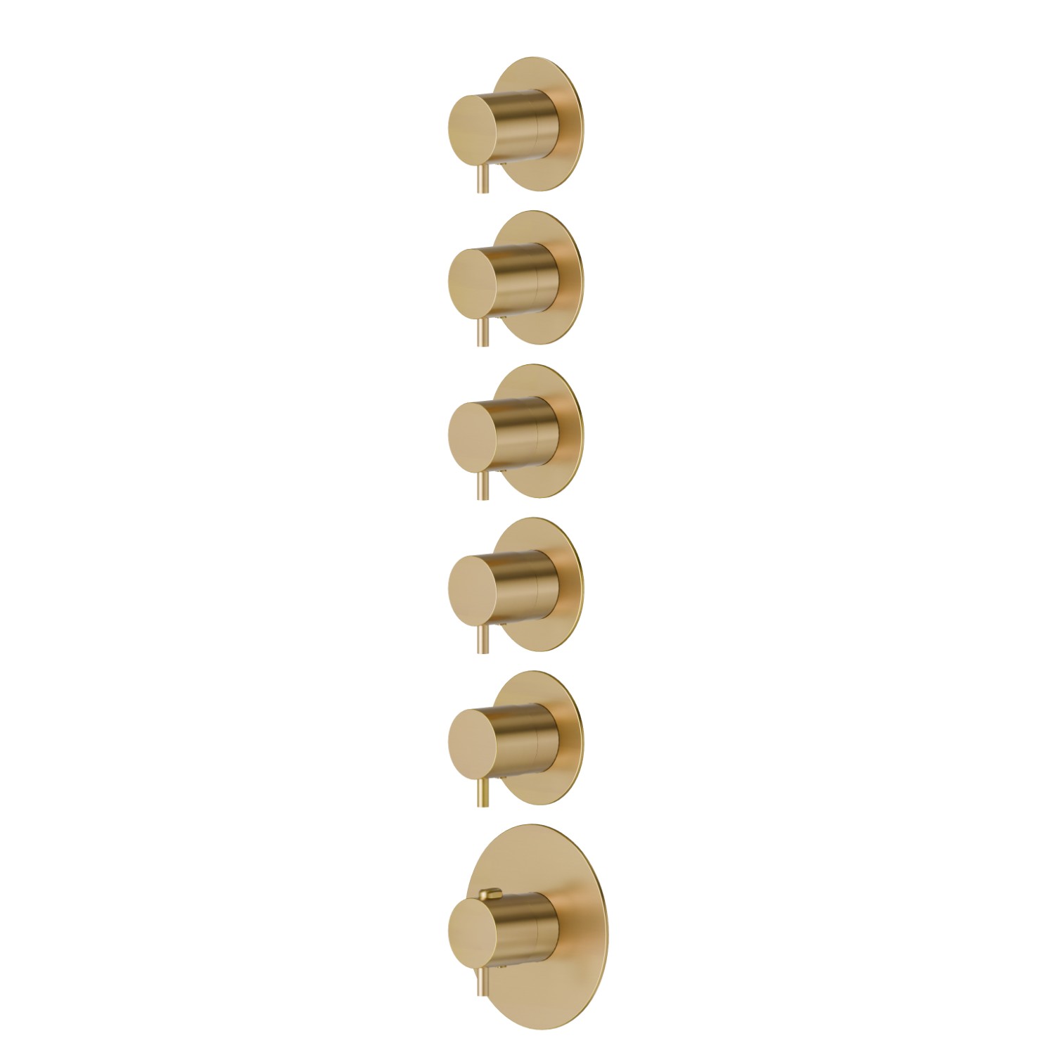 5 ways out concealed thermostatic multifunction selectors. 3/4” connections. External part. Ø70 - finish PVD Brushed Gold