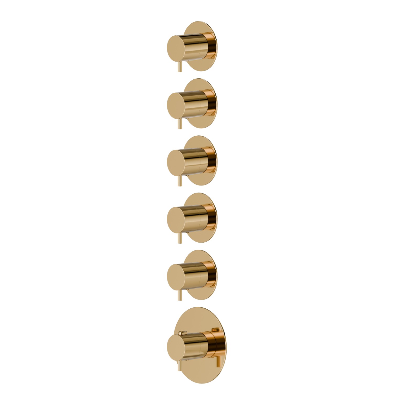 5 ways out concealed thermostatic multifunction selectors. 3/4” connections. External part. Ø70 - finish PVD Glossy Gold