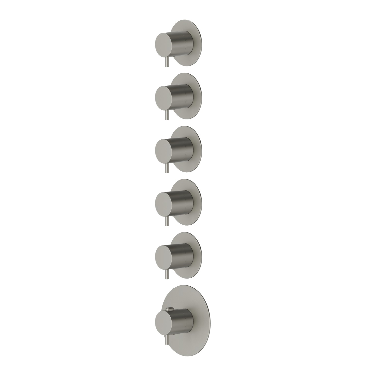 5 ways out concealed thermostatic multifunction selectors. 3/4” connections. External part. Ø70 - finish Titanium Satin