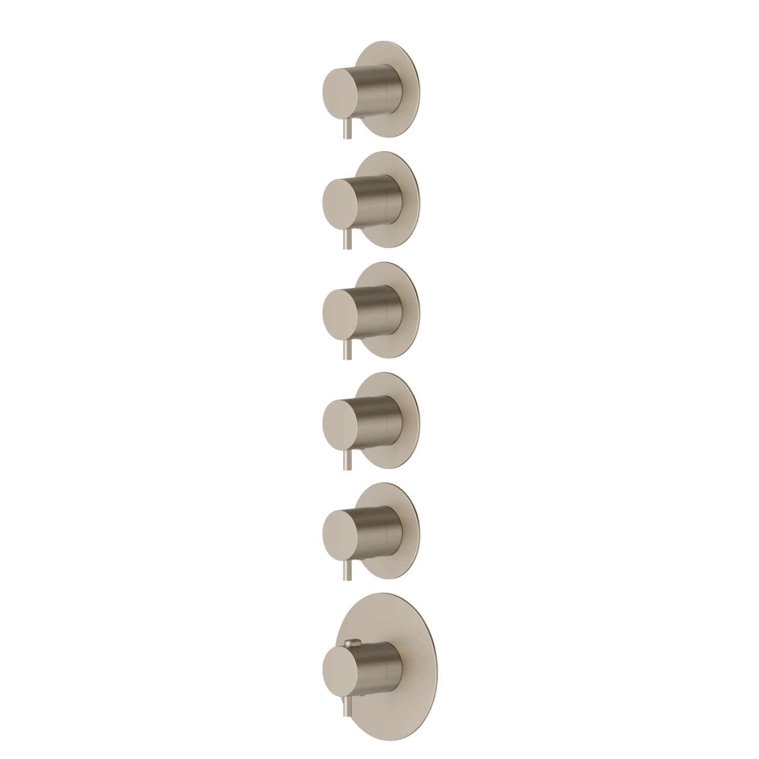 5 ways out concealed thermostatic multifunction selectors. 3/4” connections. External part. Ø70 - finish Gold Satin