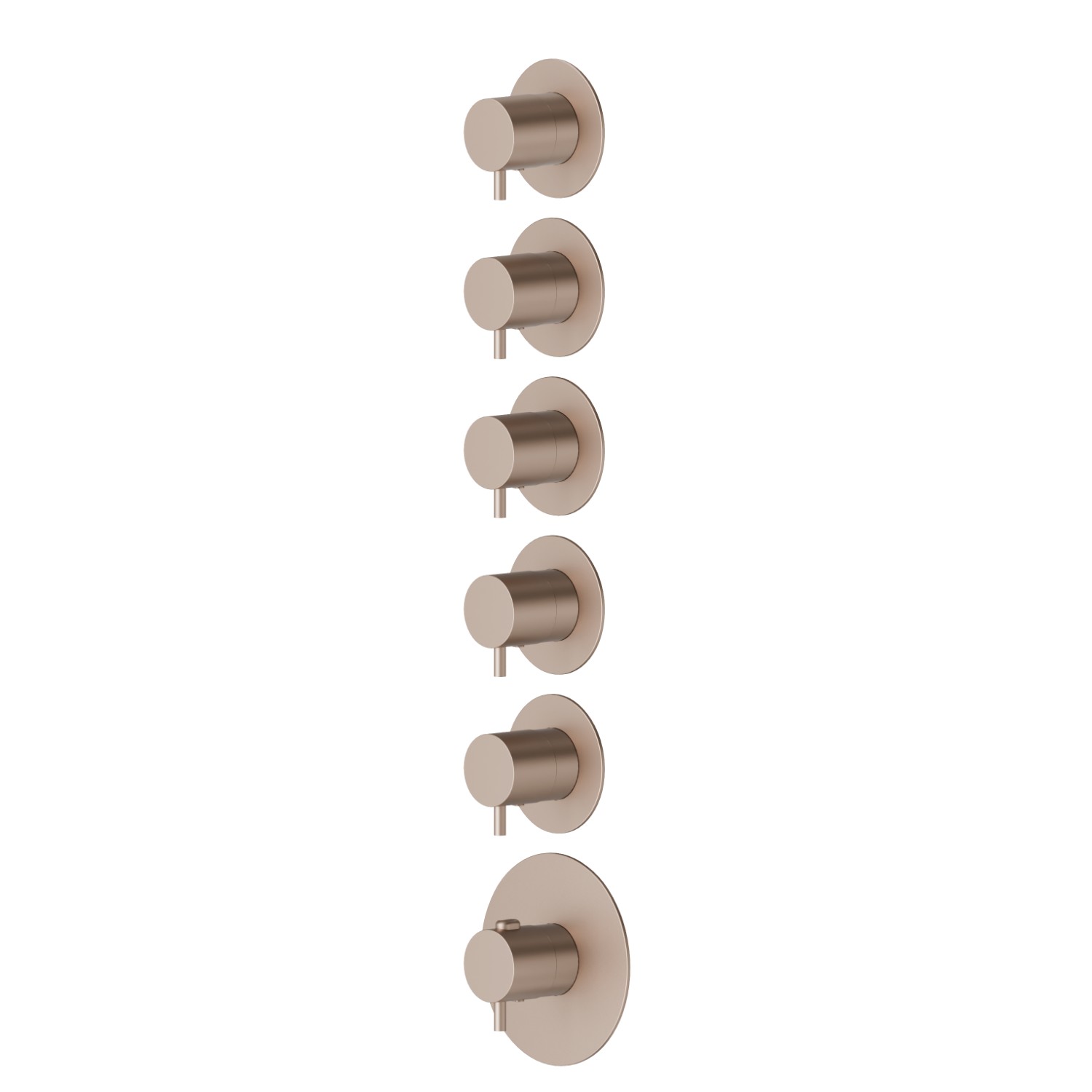 5 ways out concealed thermostatic multifunction selectors. 3/4” connections. External part. Ø70 - finish Copper Satin