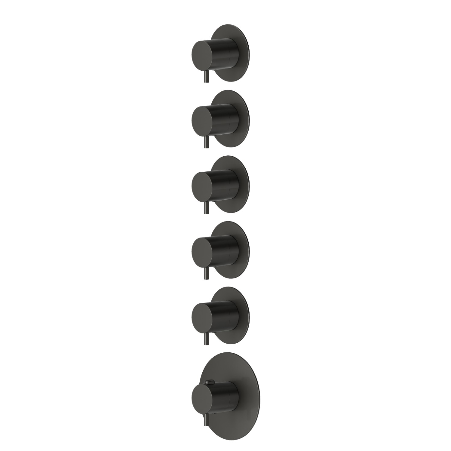 5 ways out concealed thermostatic multifunction selectors. 3/4” connections. External part. Ø70 - finish Carbon Satin