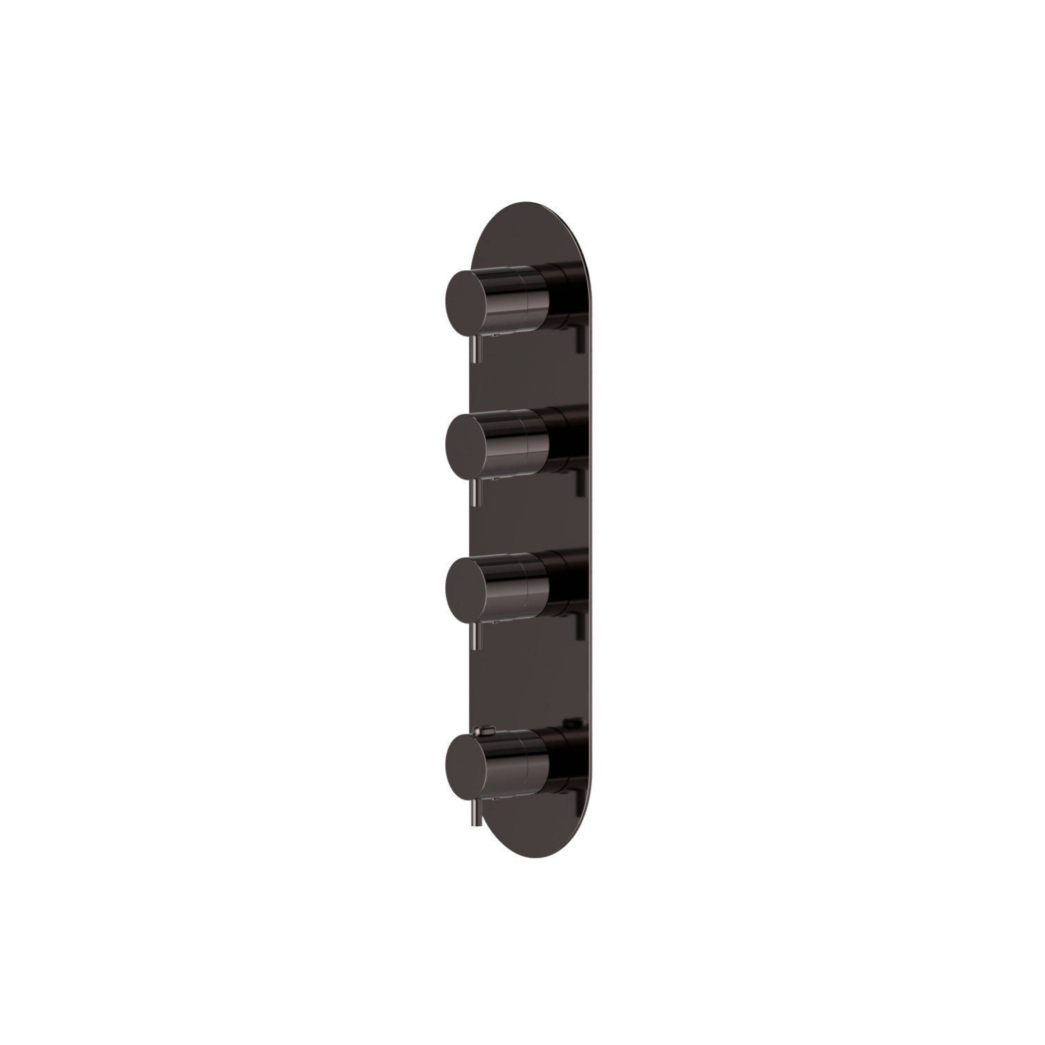 3 ways out concealed thermostatic multifunction selectors. 3/4” connections. External part - finish PVD Gun Metal