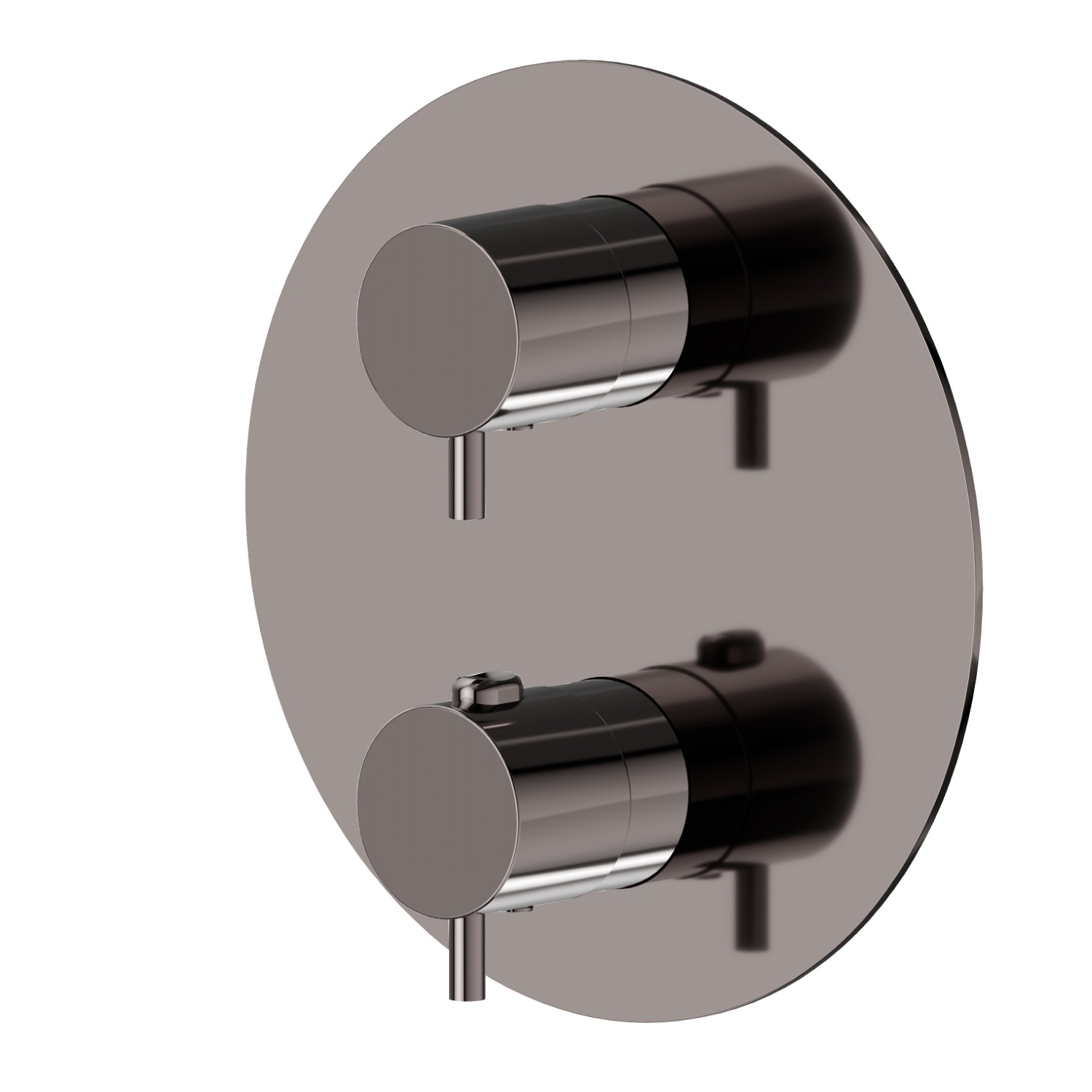 Concealed thermostatic mixer, with one handle for temperature control and 2 ways out diverter. External part - finish PVD Gun Metal