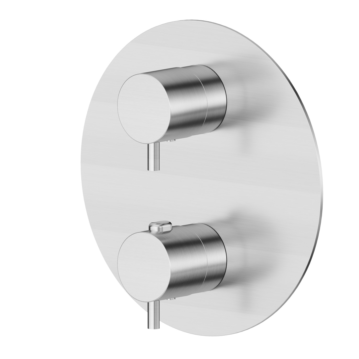 Concealed thermostatic mixer, with one handle for temperature control and 2 ways out diverter. External part - finish PVD Brushed steel