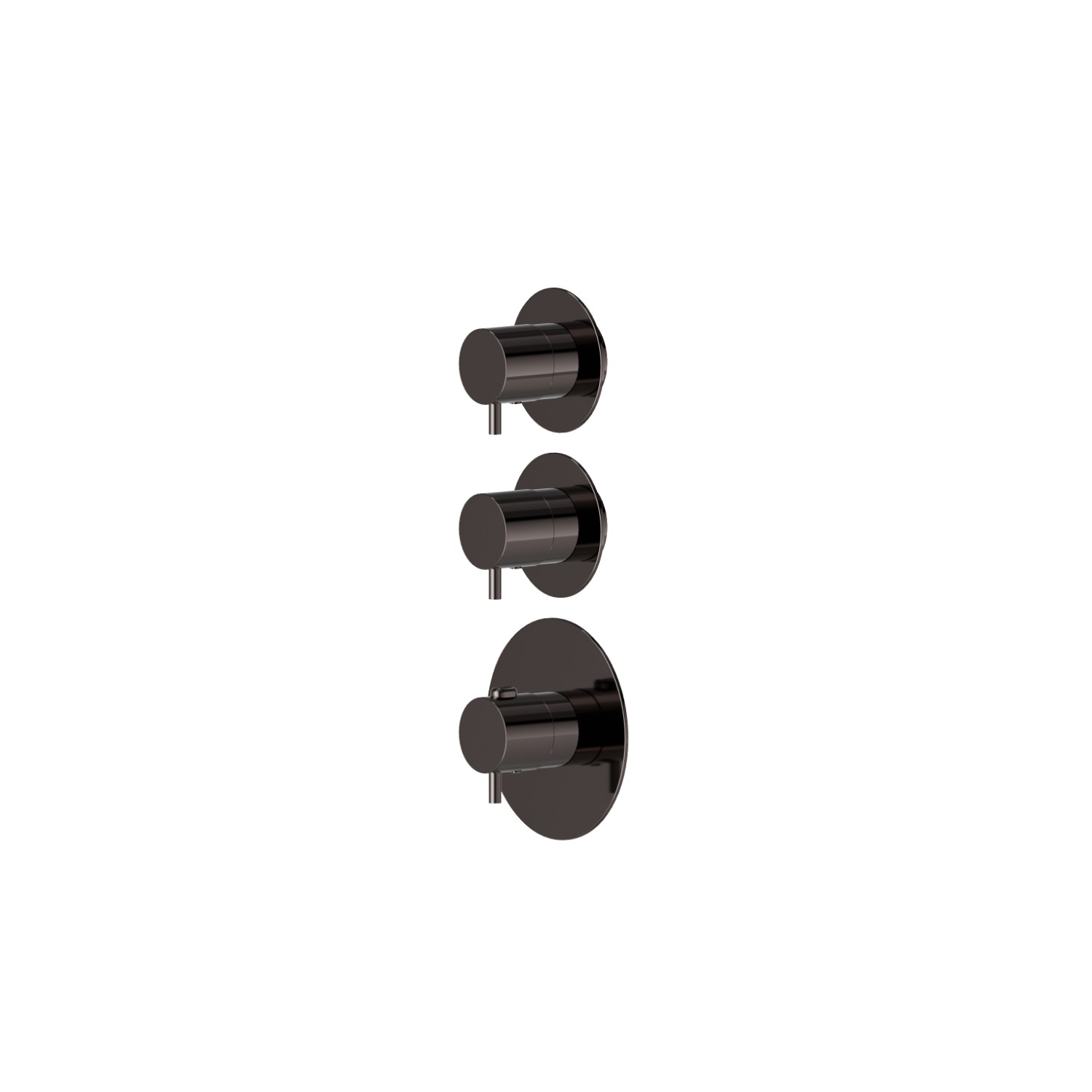 2 ways out concealed thermostatic multifunction selectors. 3/4” connections. External part - finish PVD Gun Metal