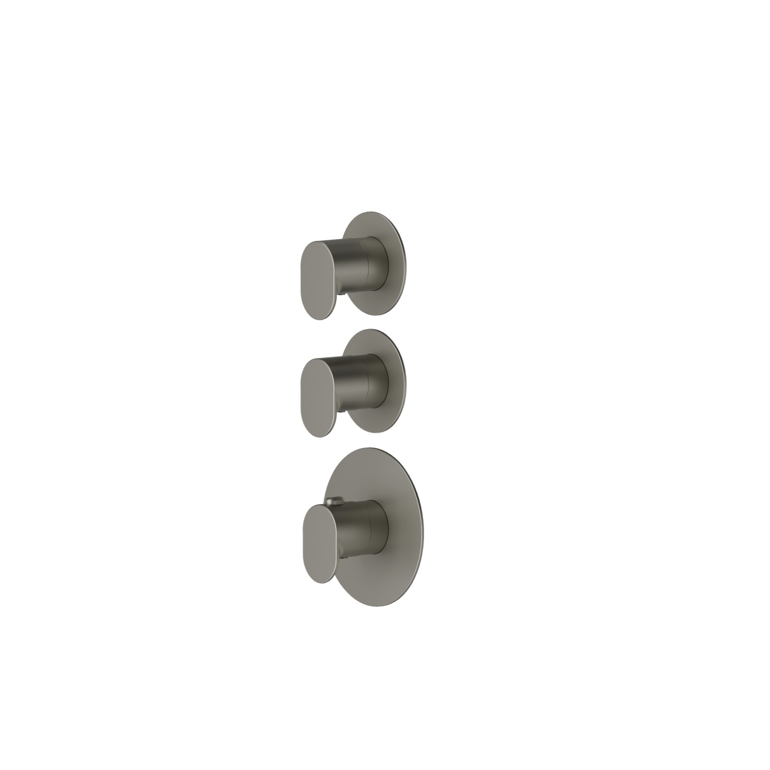 2 ways out concealed thermostatic multifunction selectors. 3/4” connections. External part. Ø70 - finish Titanium Satin