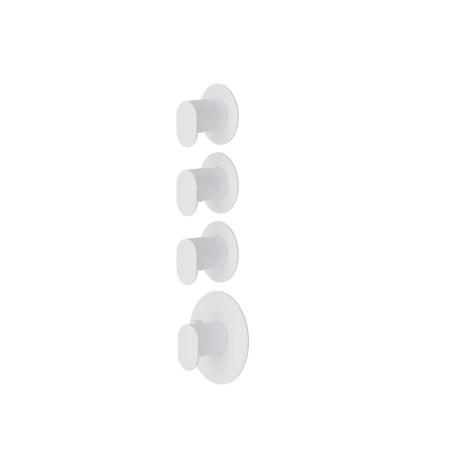 Mitigeurs de douche thermostatiques à encastrer 3 sorties. entrées et sorties de 3/4”.Façade murale. Ø70 - finition Matt White