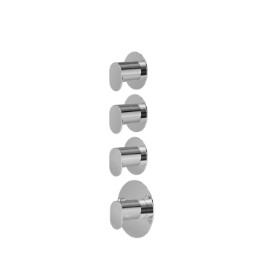 Miscelatore termostatico multiutenza ad incasso a 3 uscite. ingressi ed uscite da 3/4”. Parte esterna. Ø70 - finitura Cromo