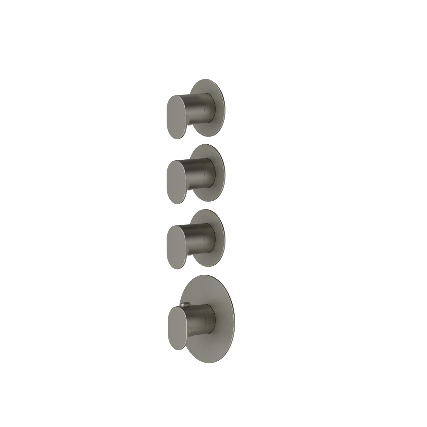 Mitigeurs de douche thermostatiques à encastrer 3 sorties. entrées et sorties de 3/4”.Façade murale. Ø70 - finition Titanium Satin