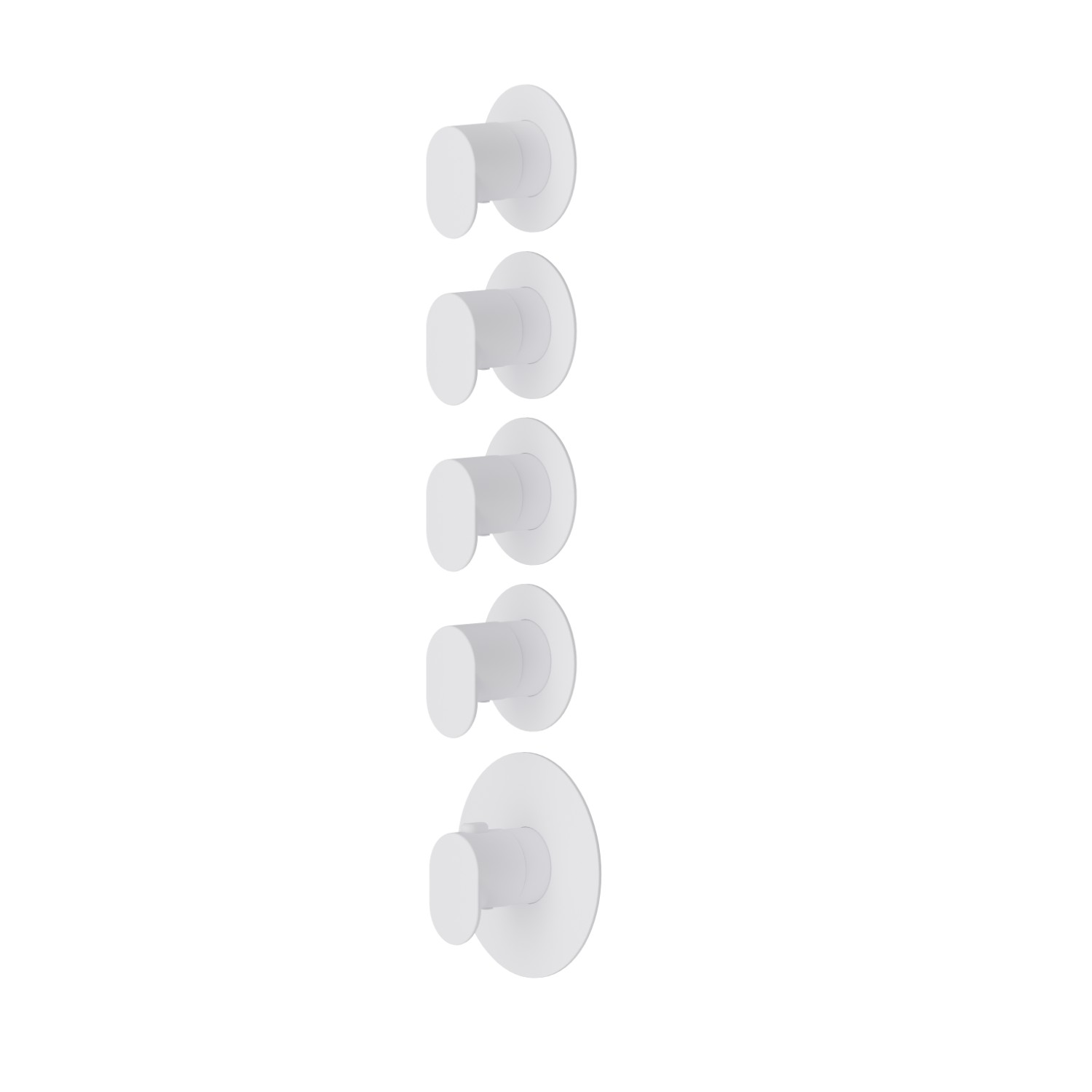 4 ways out concealed thermostatic multifunction selectors. 3/4” connections. External part. Ø70 - finish Matt White