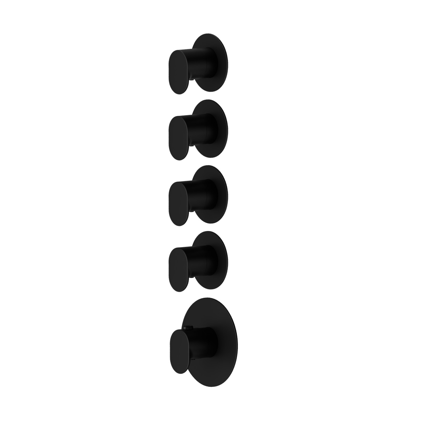 Mitigeurs de douche thermostatiques à encastrer 4 sorties. entrées et sorties de 3/4”.Façade murale. Ø70 - finition Matt Black