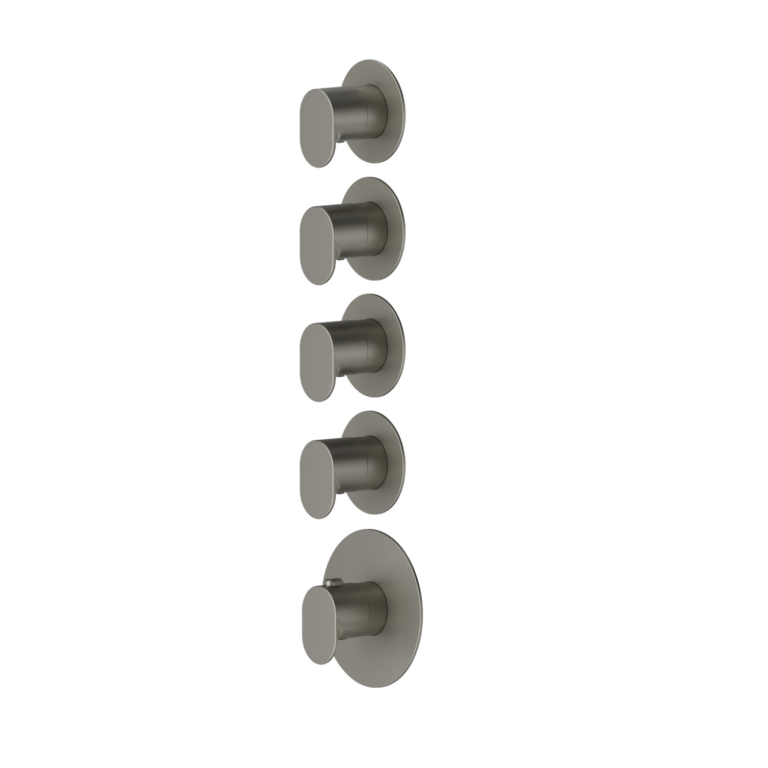 4 ways out concealed thermostatic multifunction selectors. 3/4” connections. External part. Ø70 - finish Titanium Satin