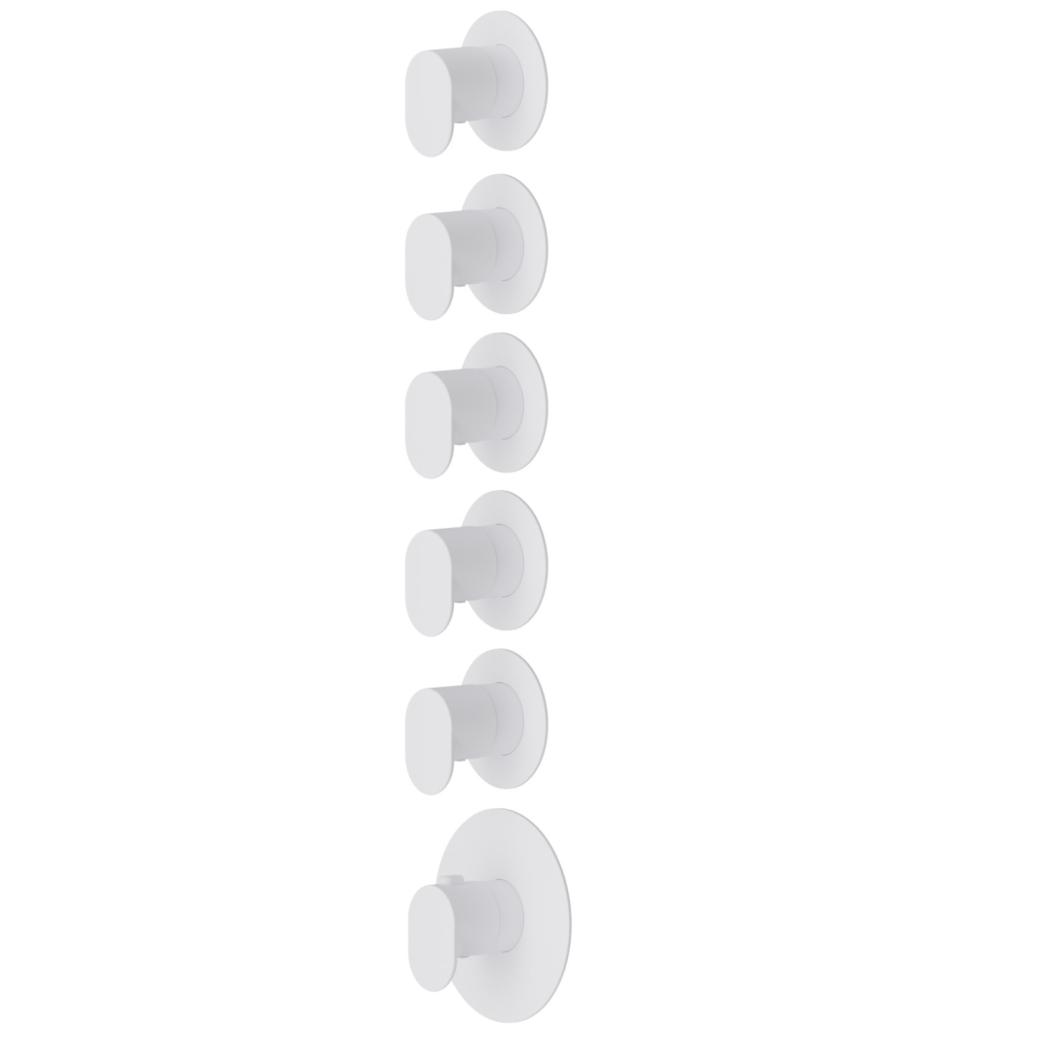 5 ways out concealed thermostatic multifunction selectors. 3/4” connections. External part. Ø70 - finish Matt White