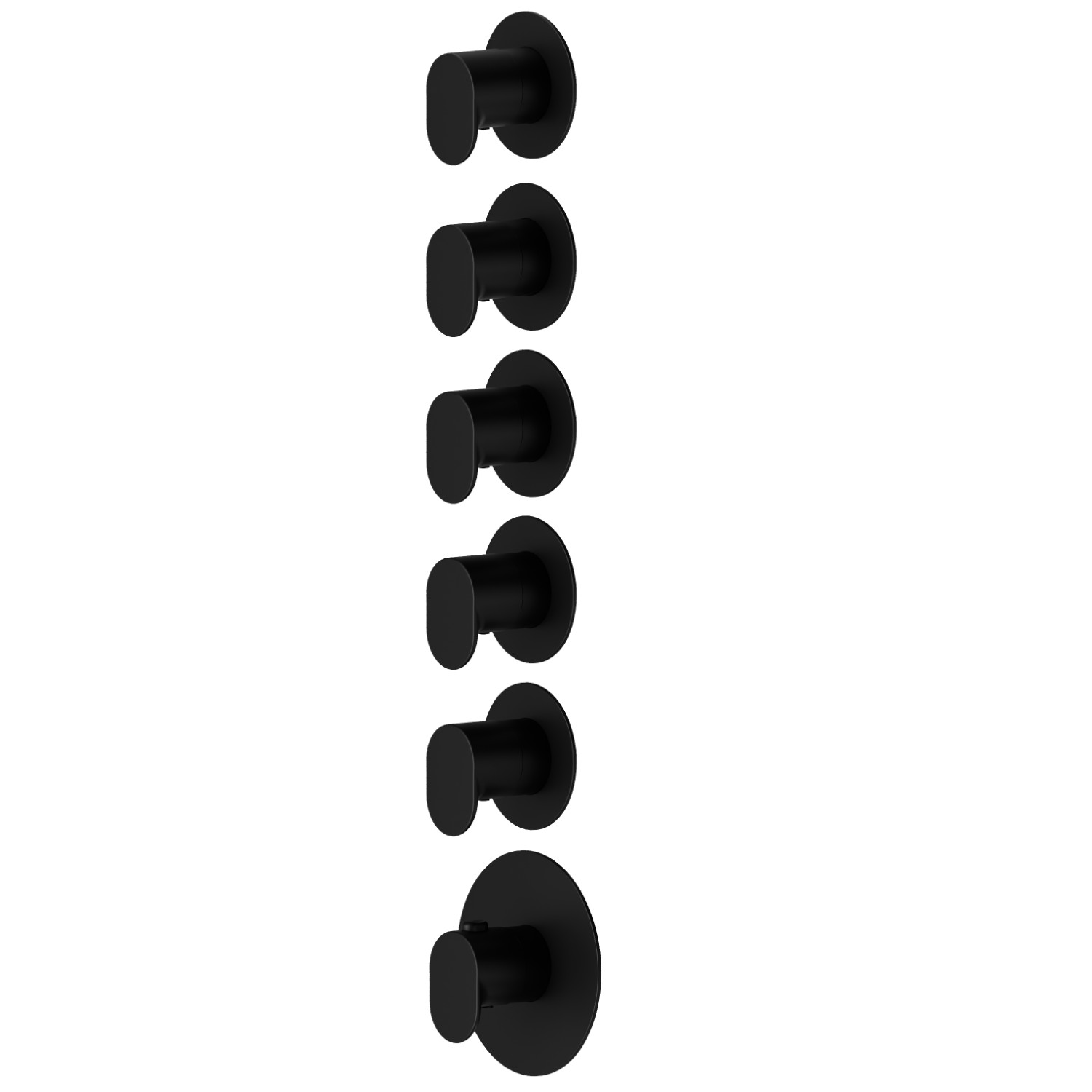 Miscelatore termostatico multiutenza ad incasso a 5 uscite. ingressi ed uscite da 3/4”. Parte esterna. Ø70 - finitura Nero opaco
