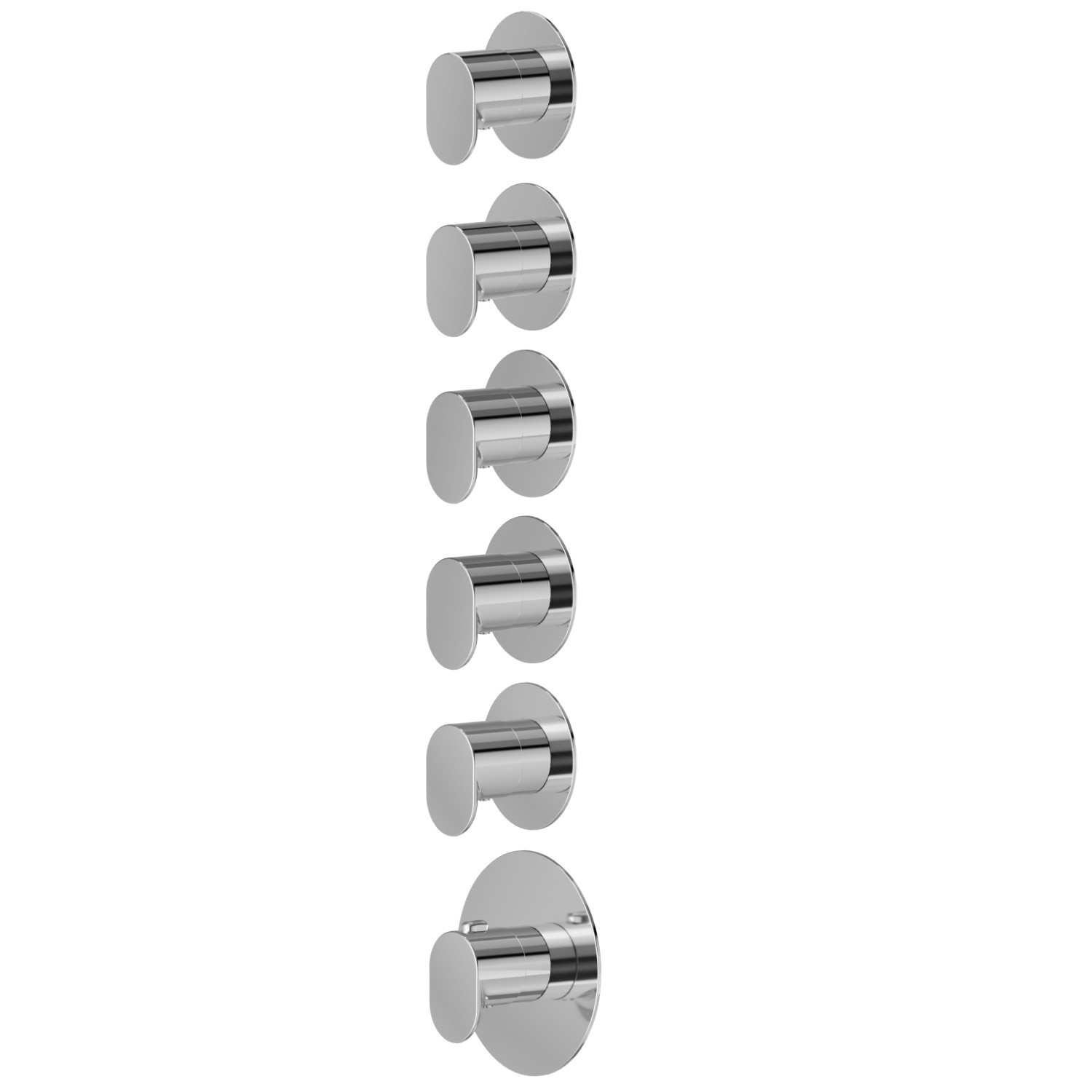 5 ways out concealed thermostatic multifunction selectors. 3/4” connections. External part. Ø70 - finish Chrome