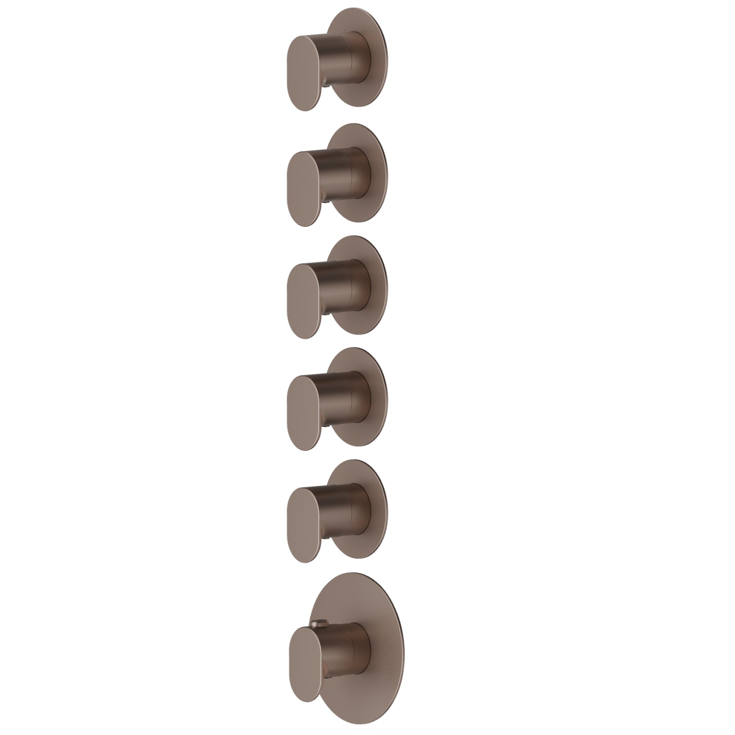 5 ways out concealed thermostatic multifunction selectors. 3/4” connections. External part. Ø70 - finish Copper Glossy