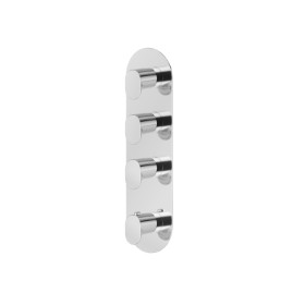 Miscelatore termostatico multiutenza ad incasso a 3 uscite. ingressi ed uscite da 3/4”. Parte esterna - finitura Cromo