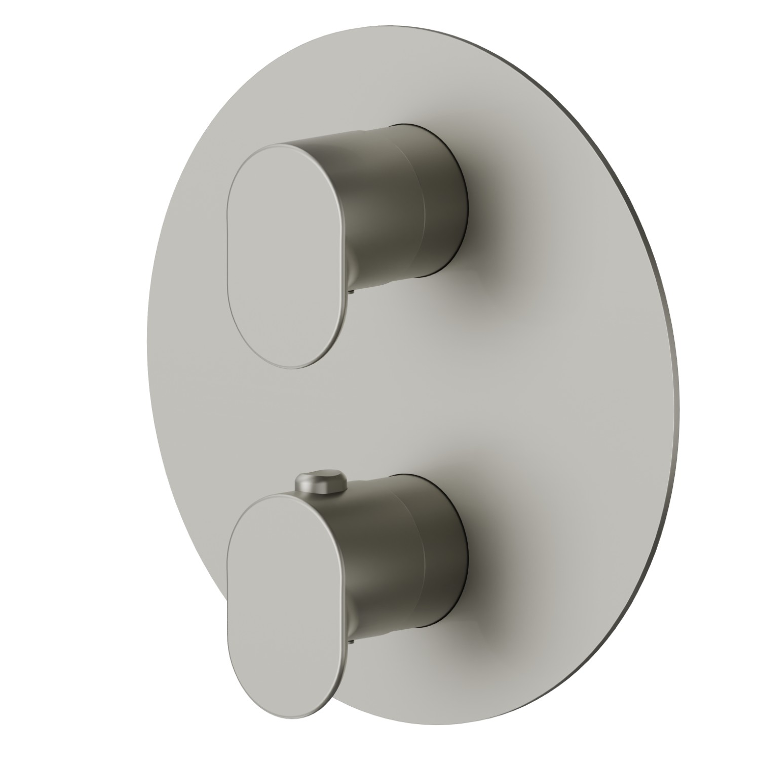 Mitigeur thermostatique à encastrer, avec commande pour le réglage de la température et inverseur 2 sorties. Façade murale - finition Titanium Satin