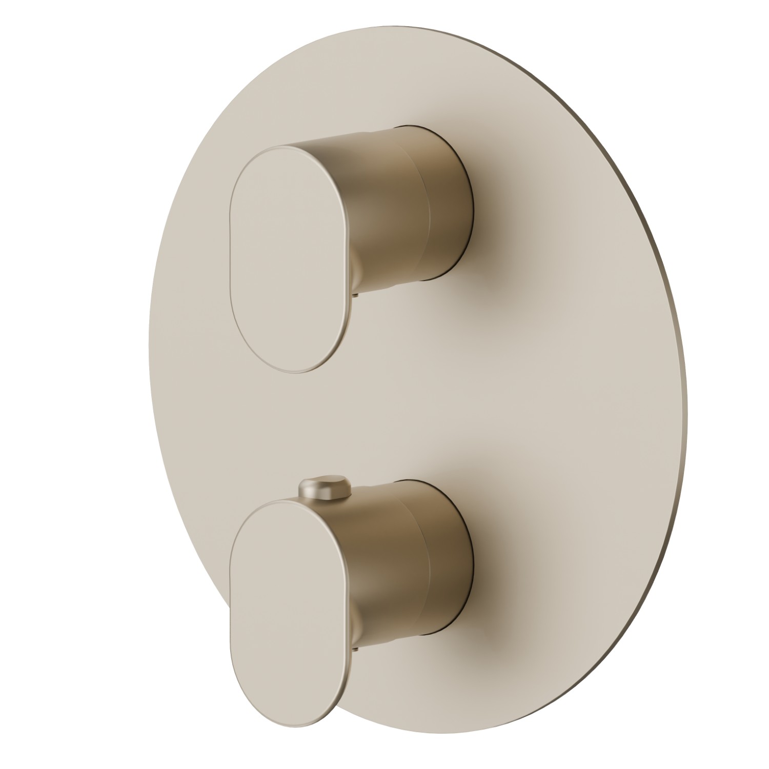 Mitigeur thermostatique à encastrer, avec commande pour le réglage de la température et inverseur 2 sorties. Façade murale - finition Gold Satin