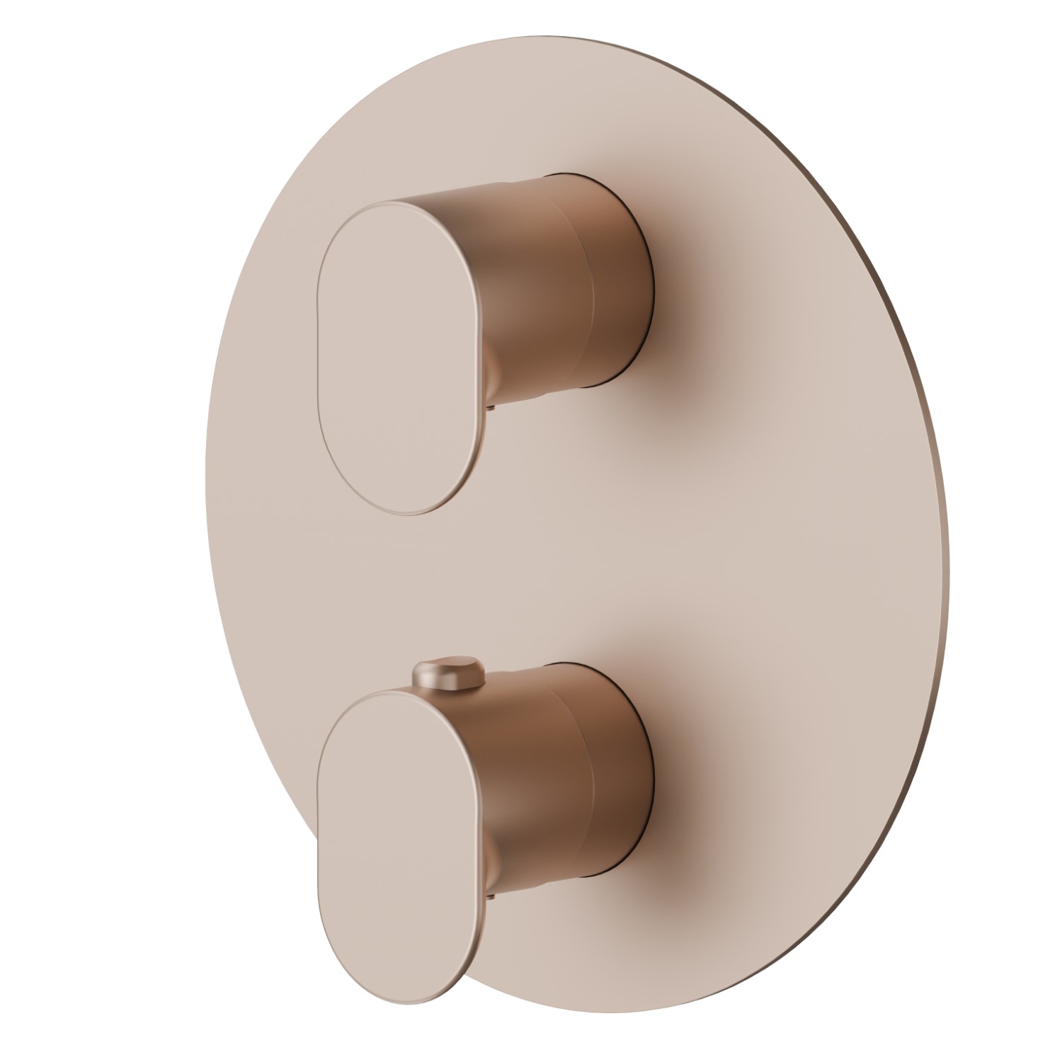 Mitigeur thermostatique à encastrer, avec commande pour le réglage de la température et inverseur 2 sorties. Façade murale - finition Copper Satin