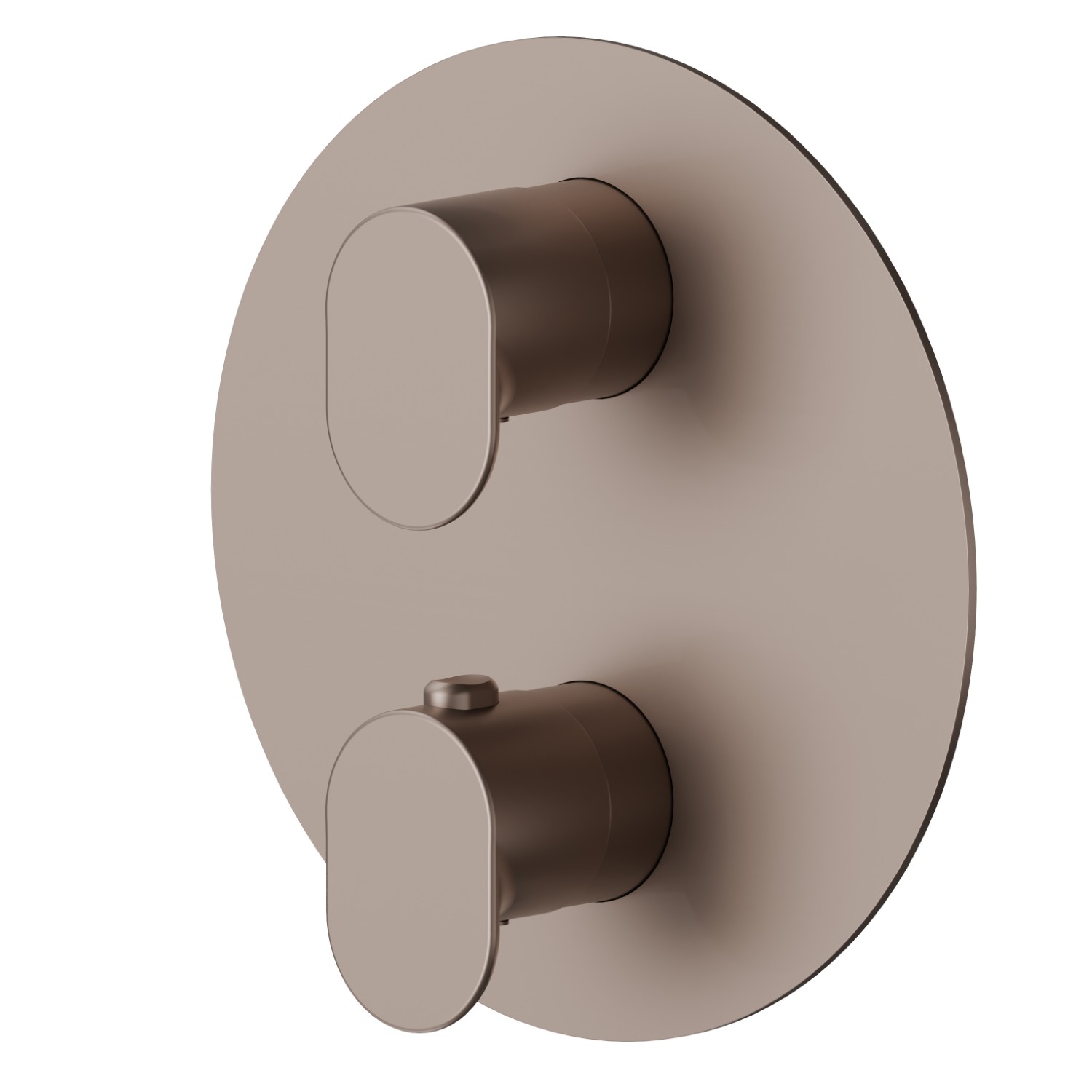 Concealed thermostatic mixer, with one handle for temperature control and 2 ways out diverter. External part - finish Copper Glossy