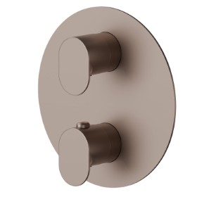 Concealed thermostatic mixer, with one handle for temperature control and 2 ways out diverter. External part - finish Copper Glossy