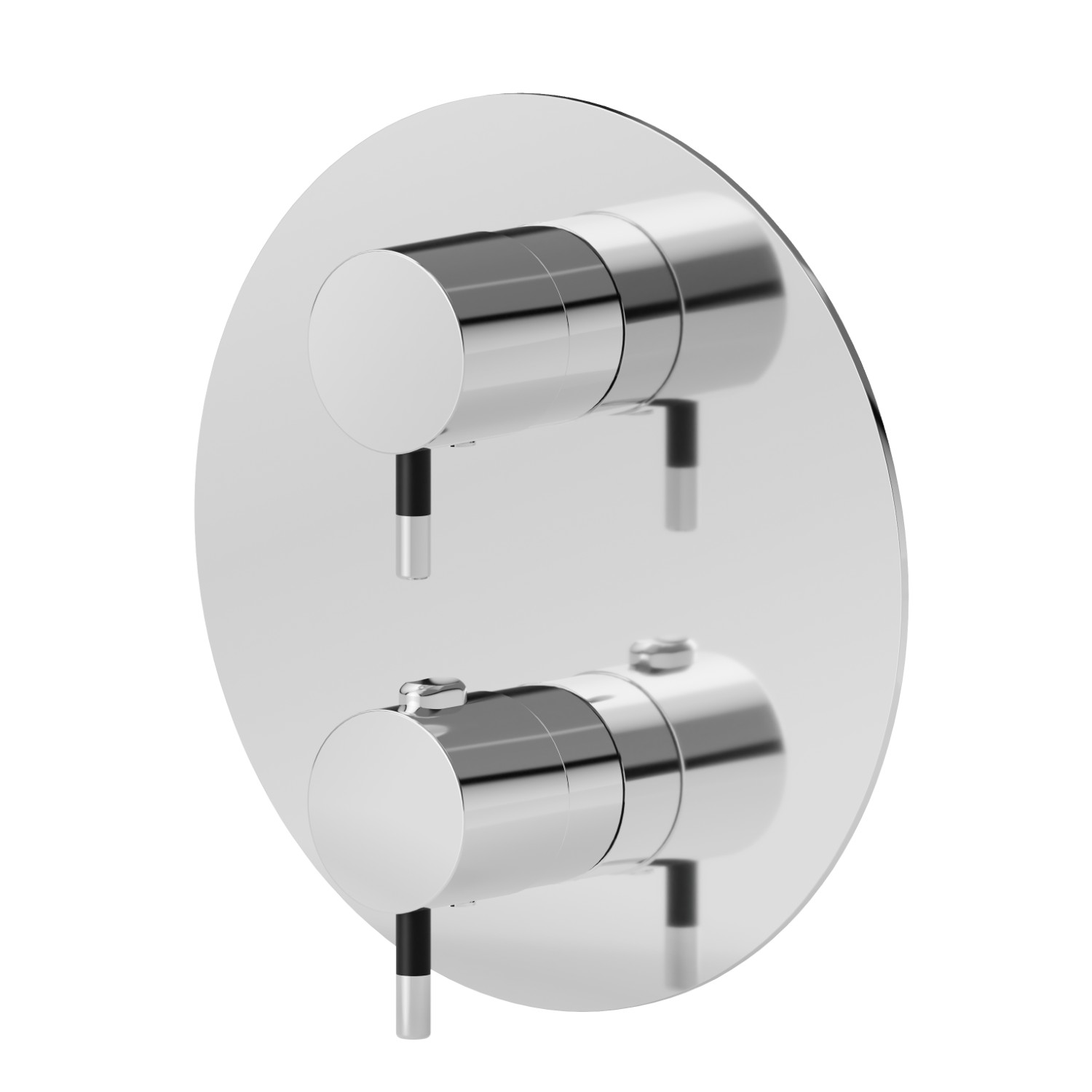 Mitigeur thermostatique à encastrer, avec commande pour le réglage de la température et inverseur 2 sorties. Façade murale - finition Chrome - Matt Black